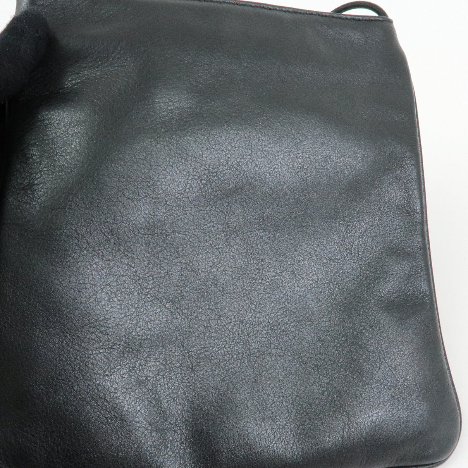 MIU MIU Logo Leather Shoulder Bag Crossbody Bag Flat Pouch Black