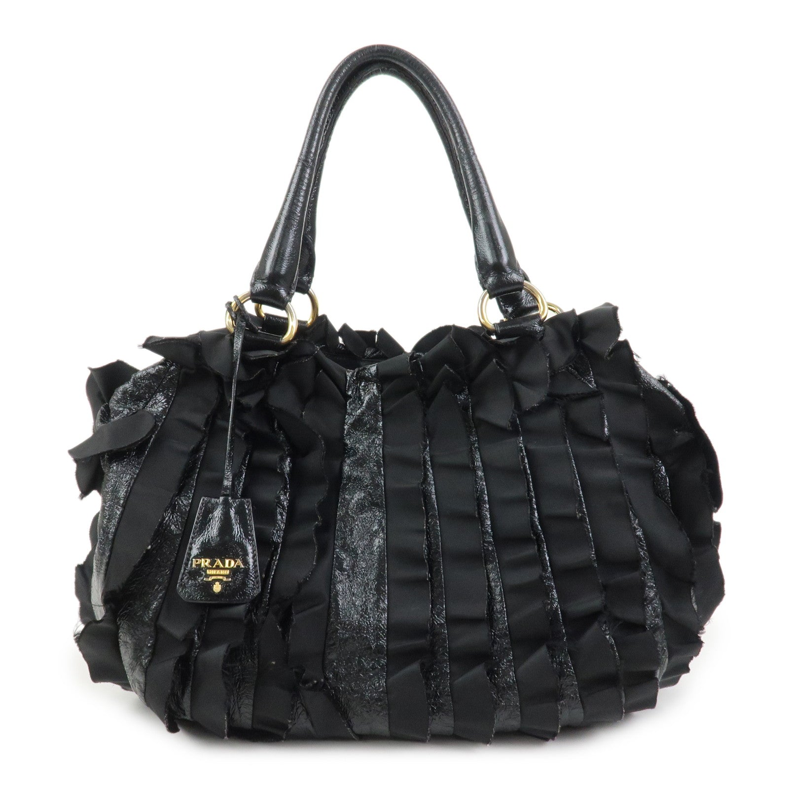 PRADA Patent Nylon Leather Shoulder Bag Hand Bag Black BR4176