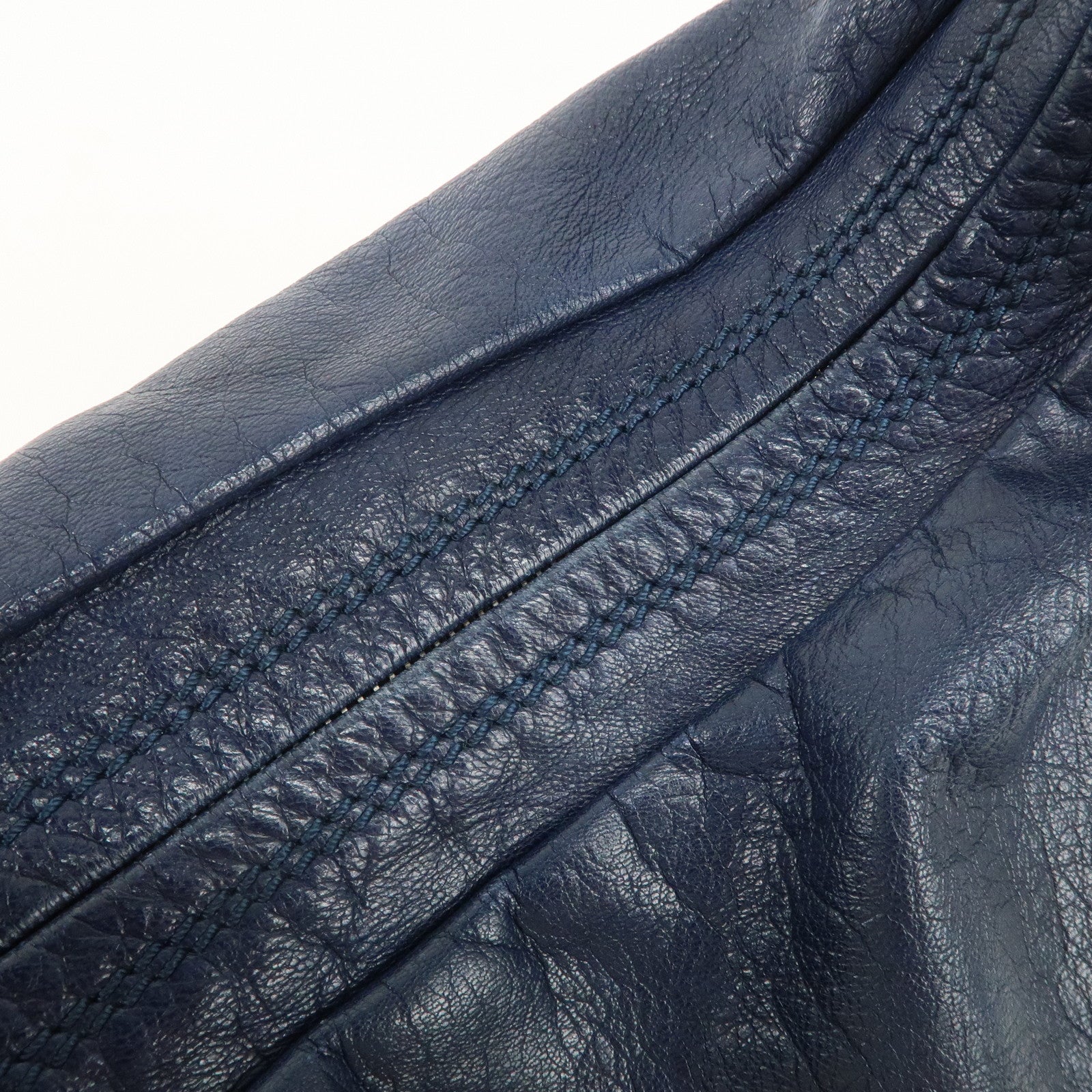 FENDI Leather Shoulder Bag Navy Black Silver HDW 8BR293 Used