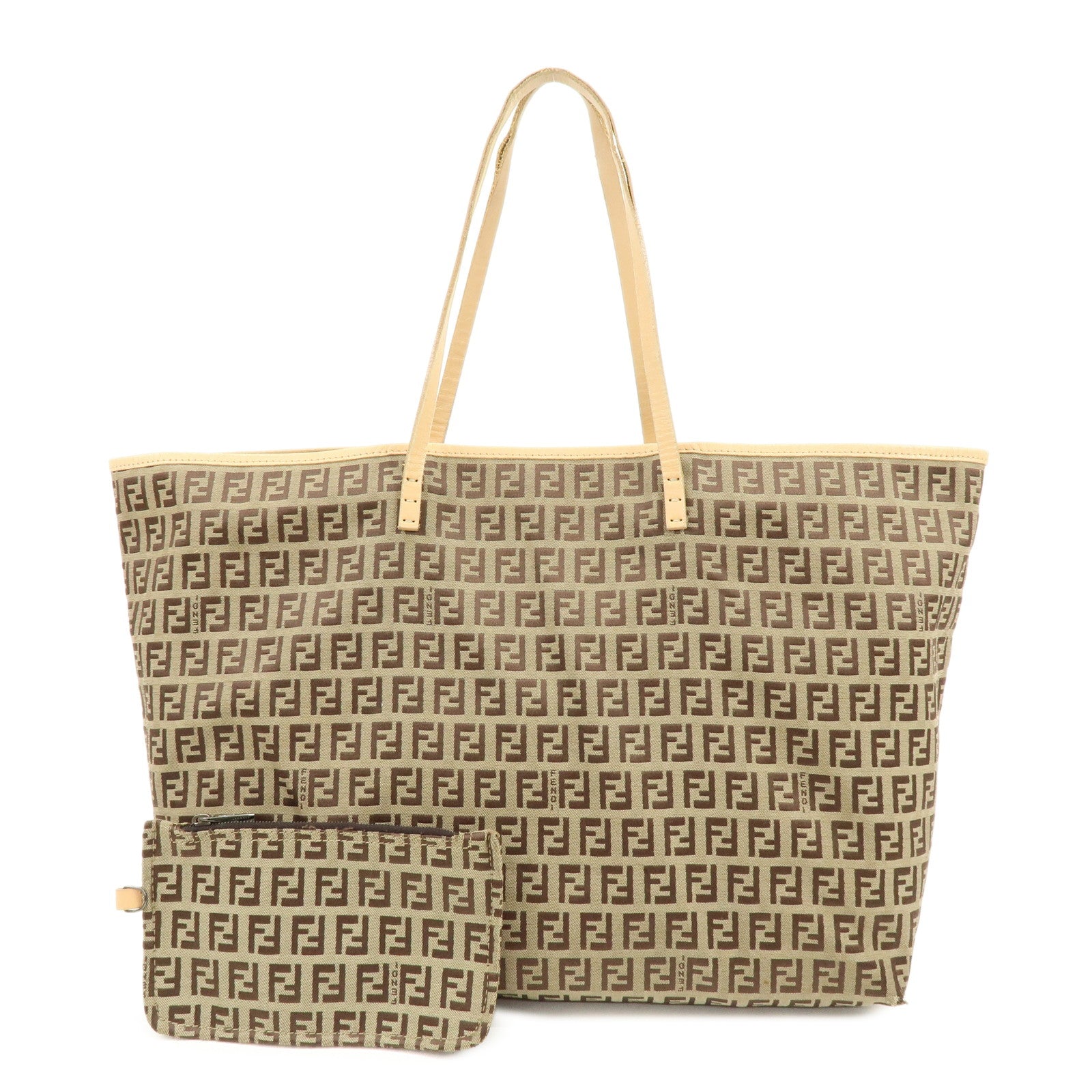 FENDI Zucchino Canvas Tote Bag Shoulder Bag Beige Brown 8BH005