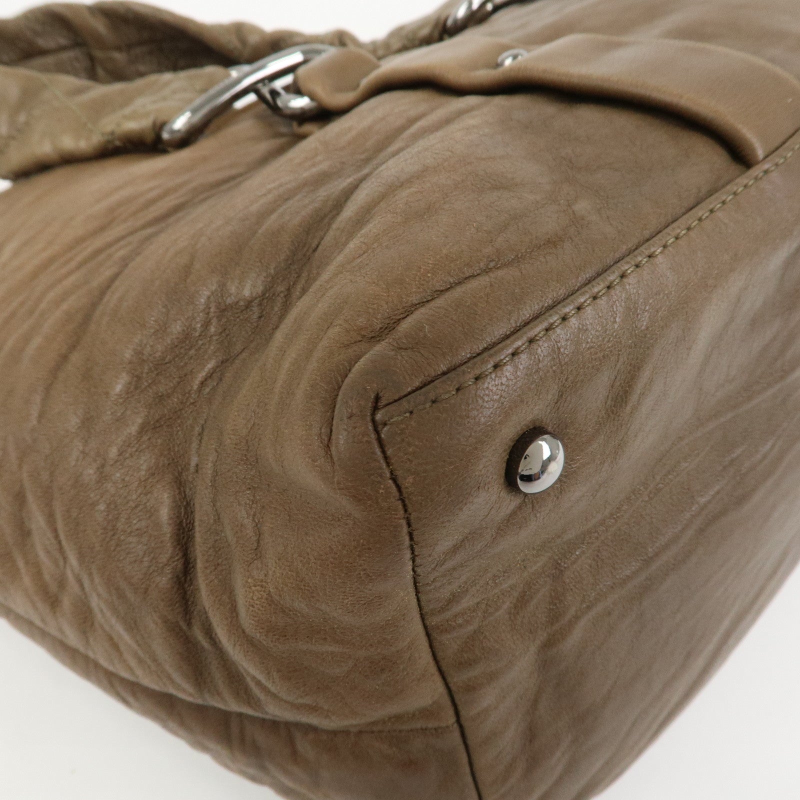CHANEL Matelasse Lamb Skin Tote Bag Hand Bag Khaki
