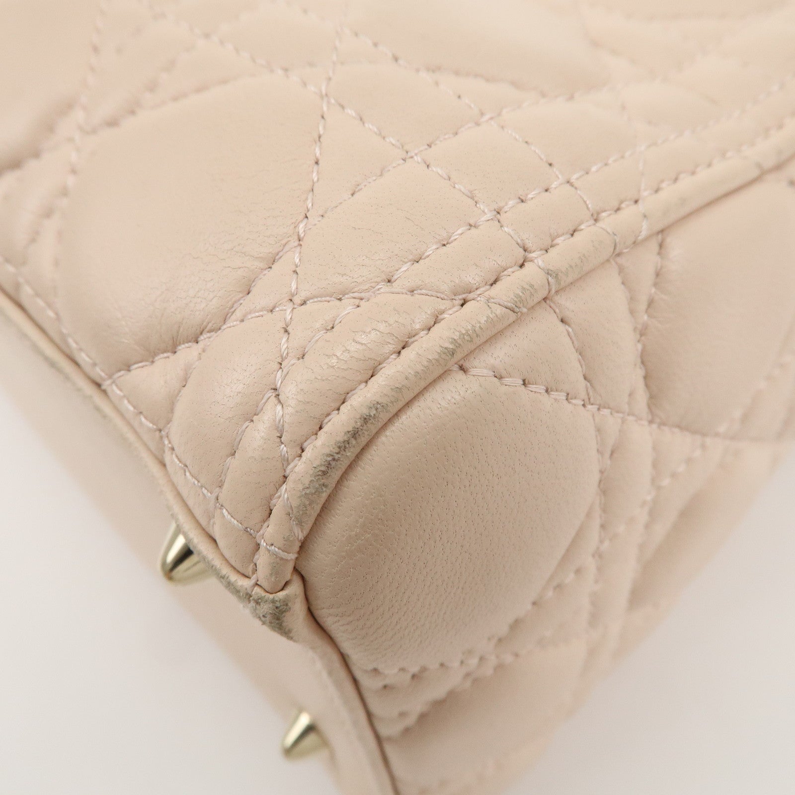 Christian Dior Cannage Leather 2Way Bag Shoulder Bag Pink Beige Used