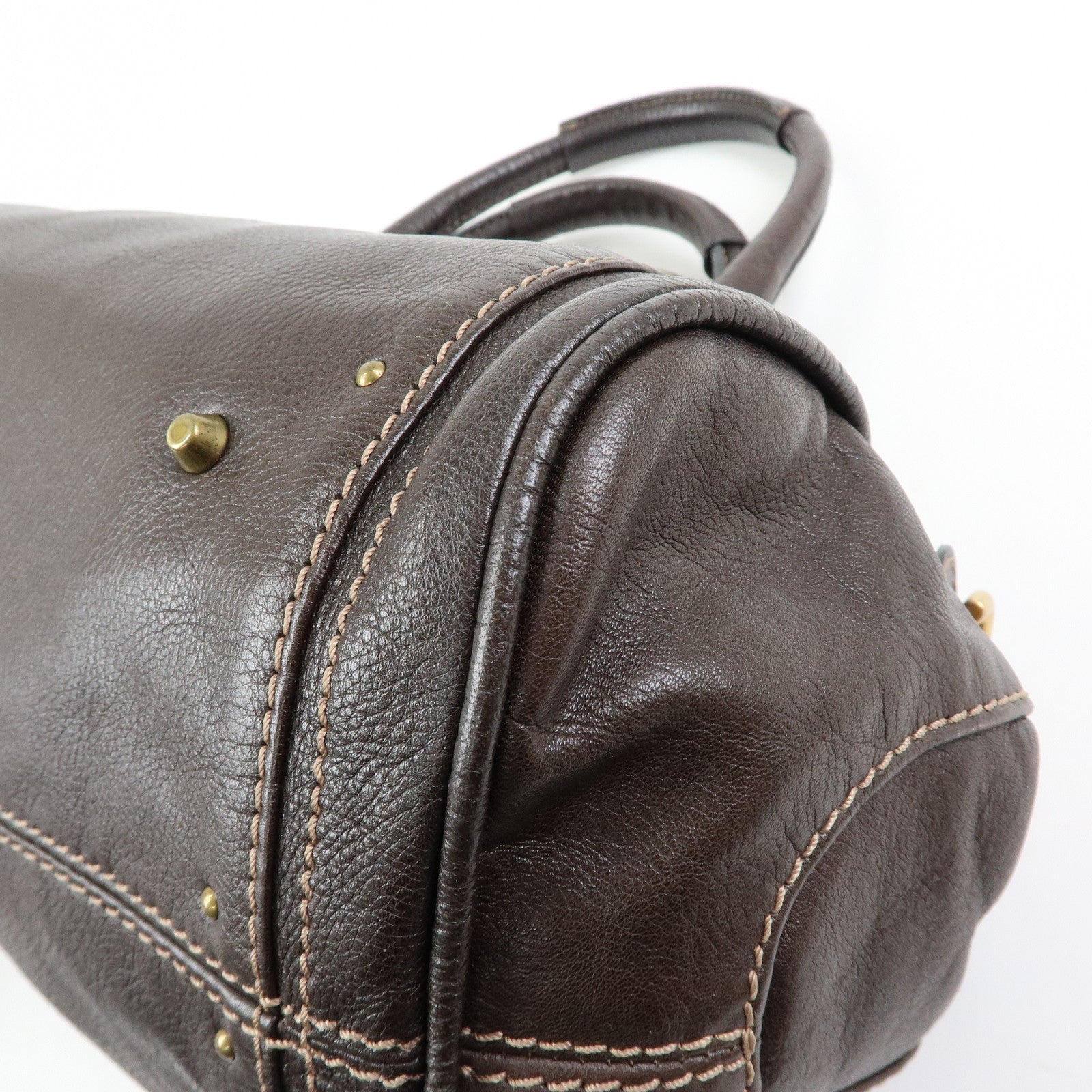 Chloe Paddington Leather Boston Bag Hand Bag Medium Dark Brown