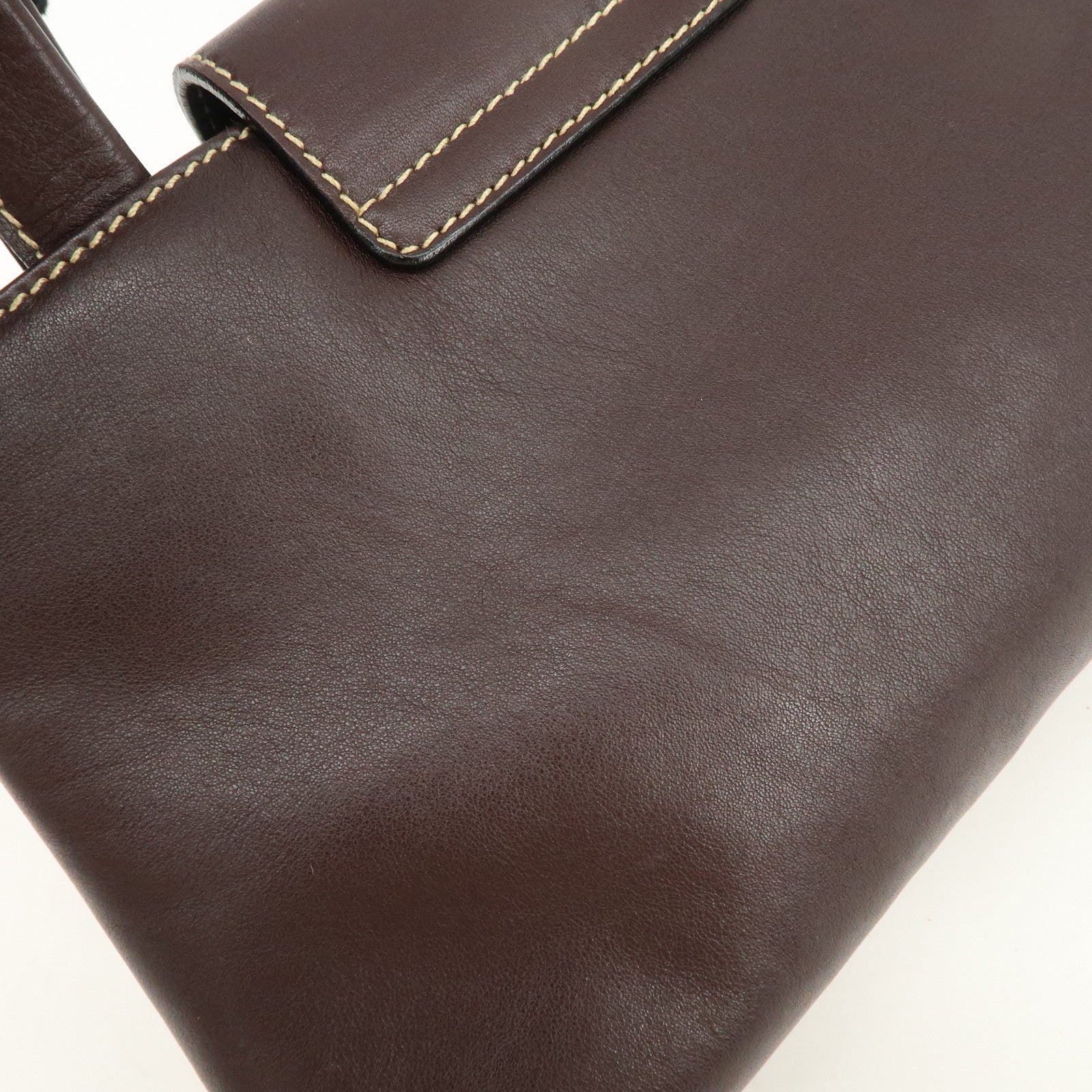 BVLGARI  Leather Tote Bag Hand Bag Dark Brown Gold HDW Used