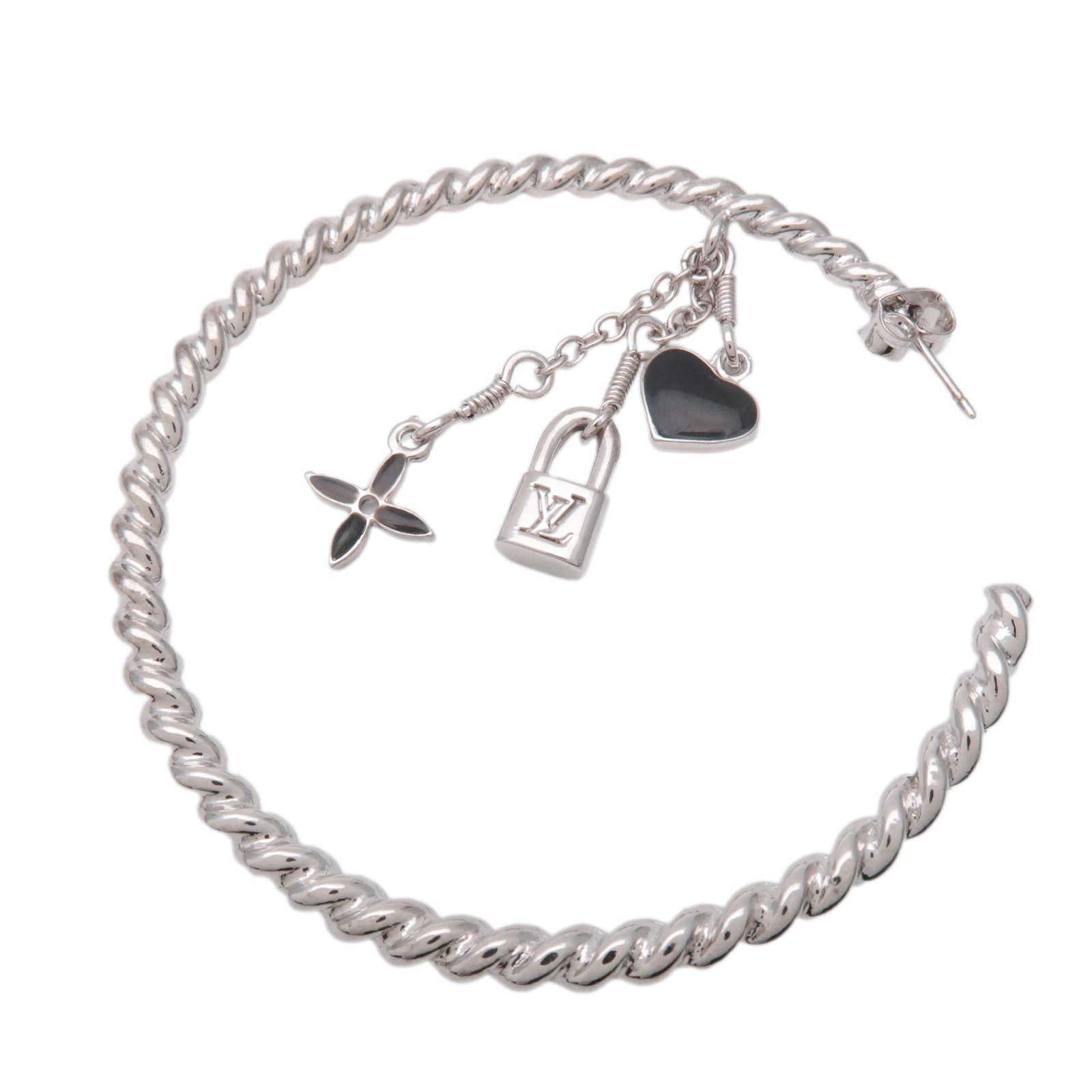 Louis Vuitton Creole Sweet Monogram Metal Earrings Silver M65679 Used