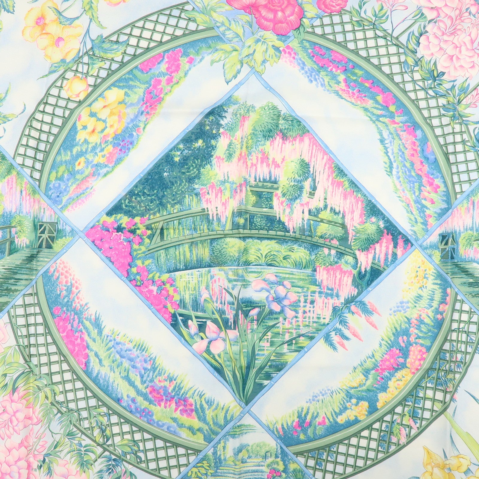 HERMES Carre 90 Silk 100% Scarf GIVERNY Light Blue Pink