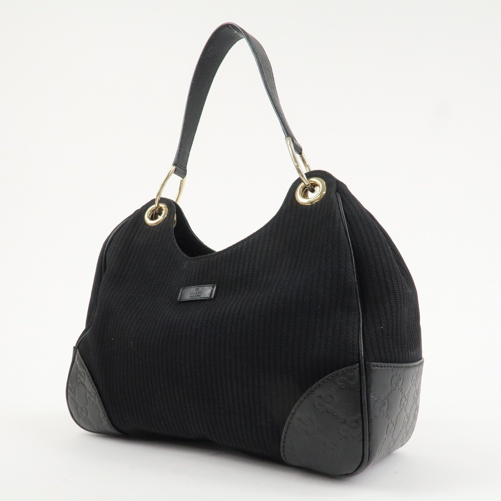 GUCCI Guccissima Leather Canvas Shoulder Bag Hand Bag Black 257265 Used