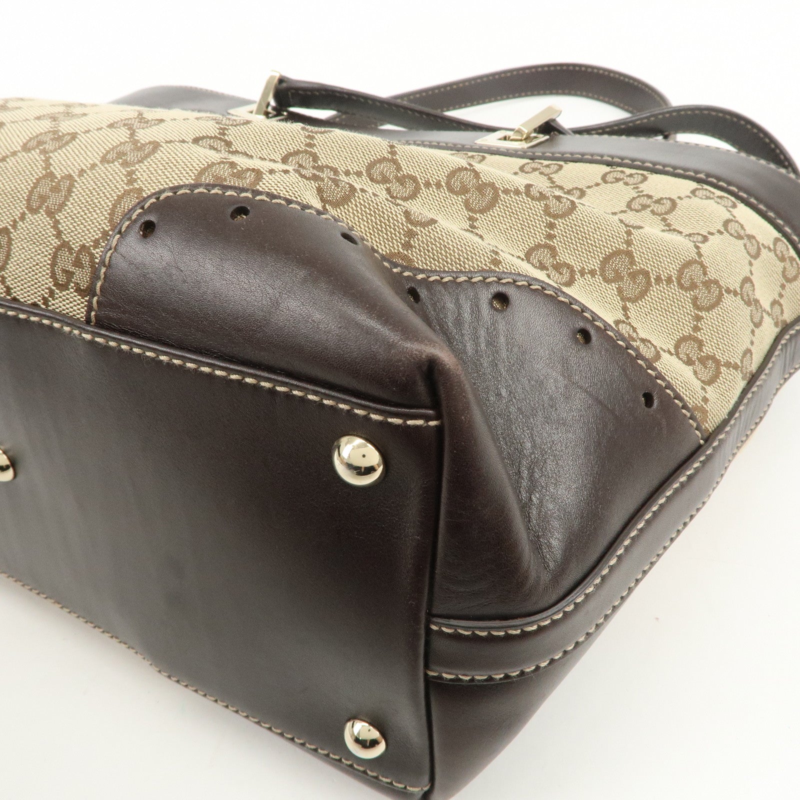 GUCCI GG Canvas Leather Tote Bag Hand Bag Brown Beige 145993