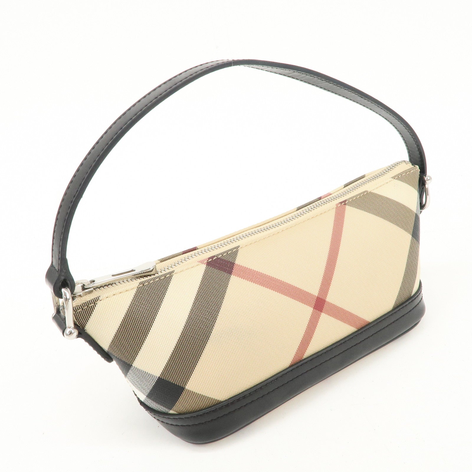 BURBERRY Leather PVC Boat Bag Hand Bag Shoulder Bag Nova Plaid Black Used