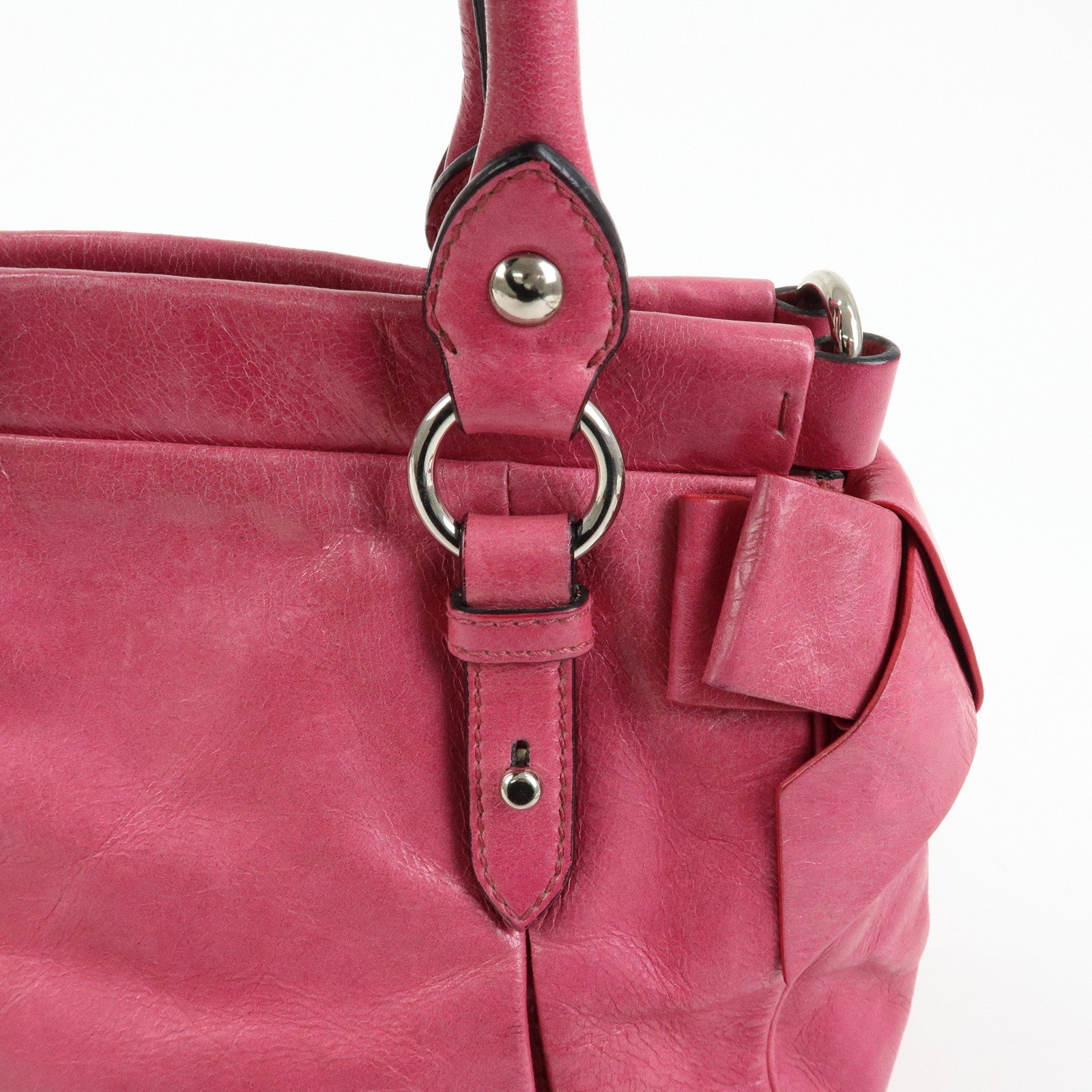 MIU MIU Vitello Lux 2Way Ribbon Motif Bag Hand Bag Pink RN0955