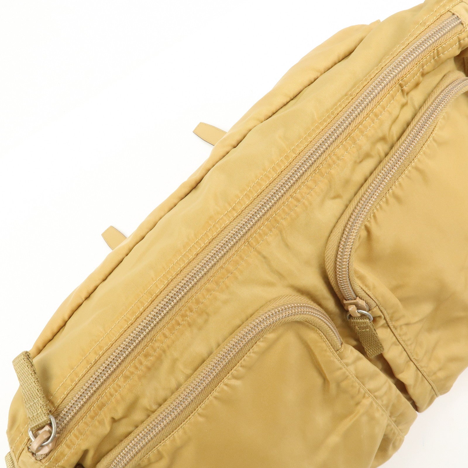 PRADA Triangle Logo Nylon Leather Shoulder Bag Crossbody Bag Beige