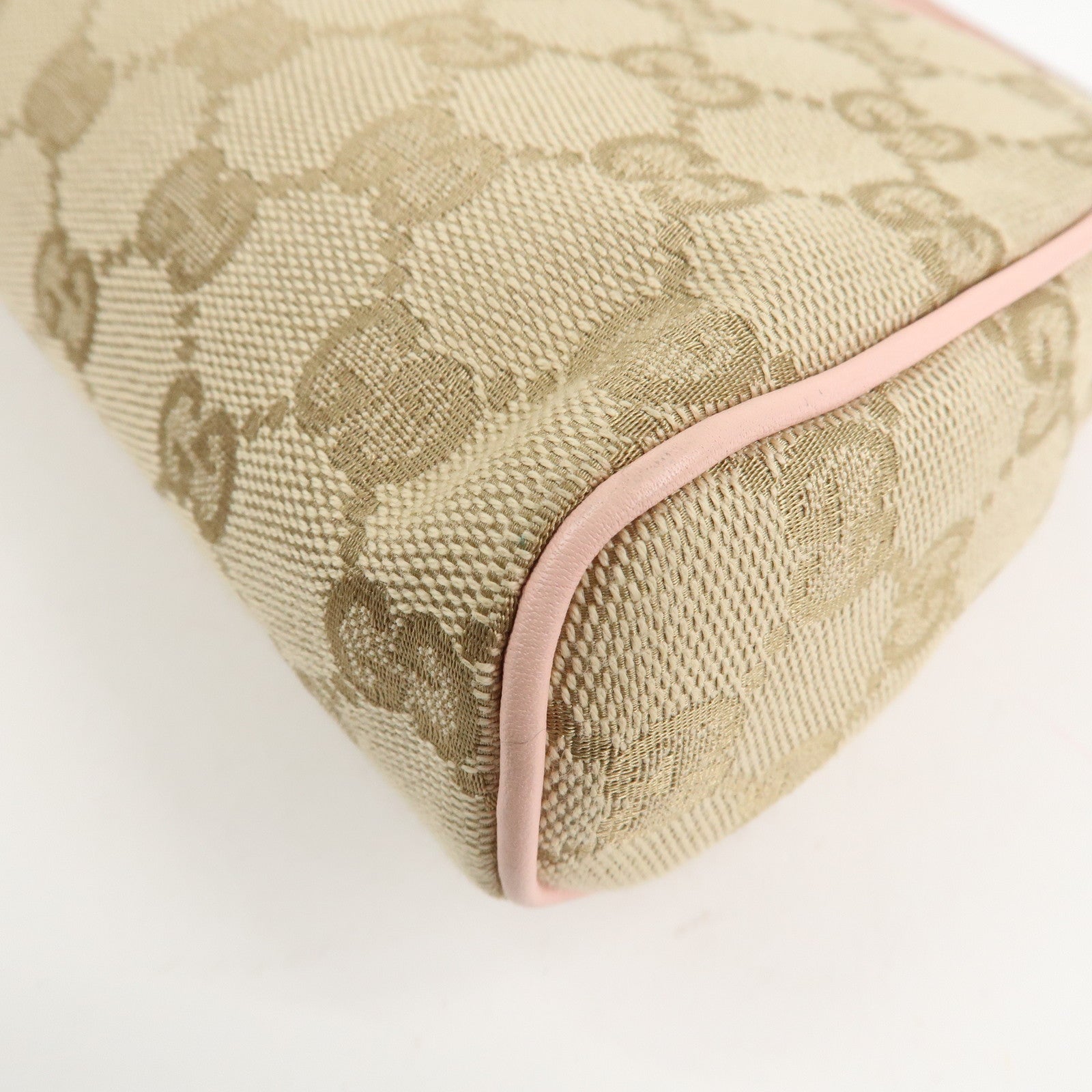 GUCCI Abbey GG Canvas Leather Hand Bag Pouch Pink Beige 145750 Used