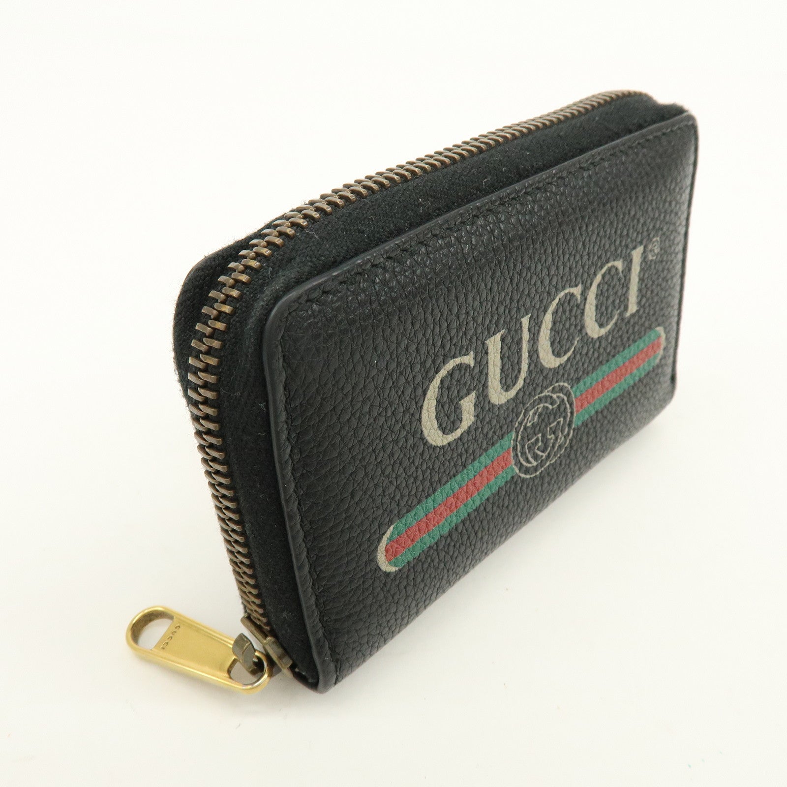 GUCCI Sherry GG Marmont Leather Zippy Card Case Black 496319