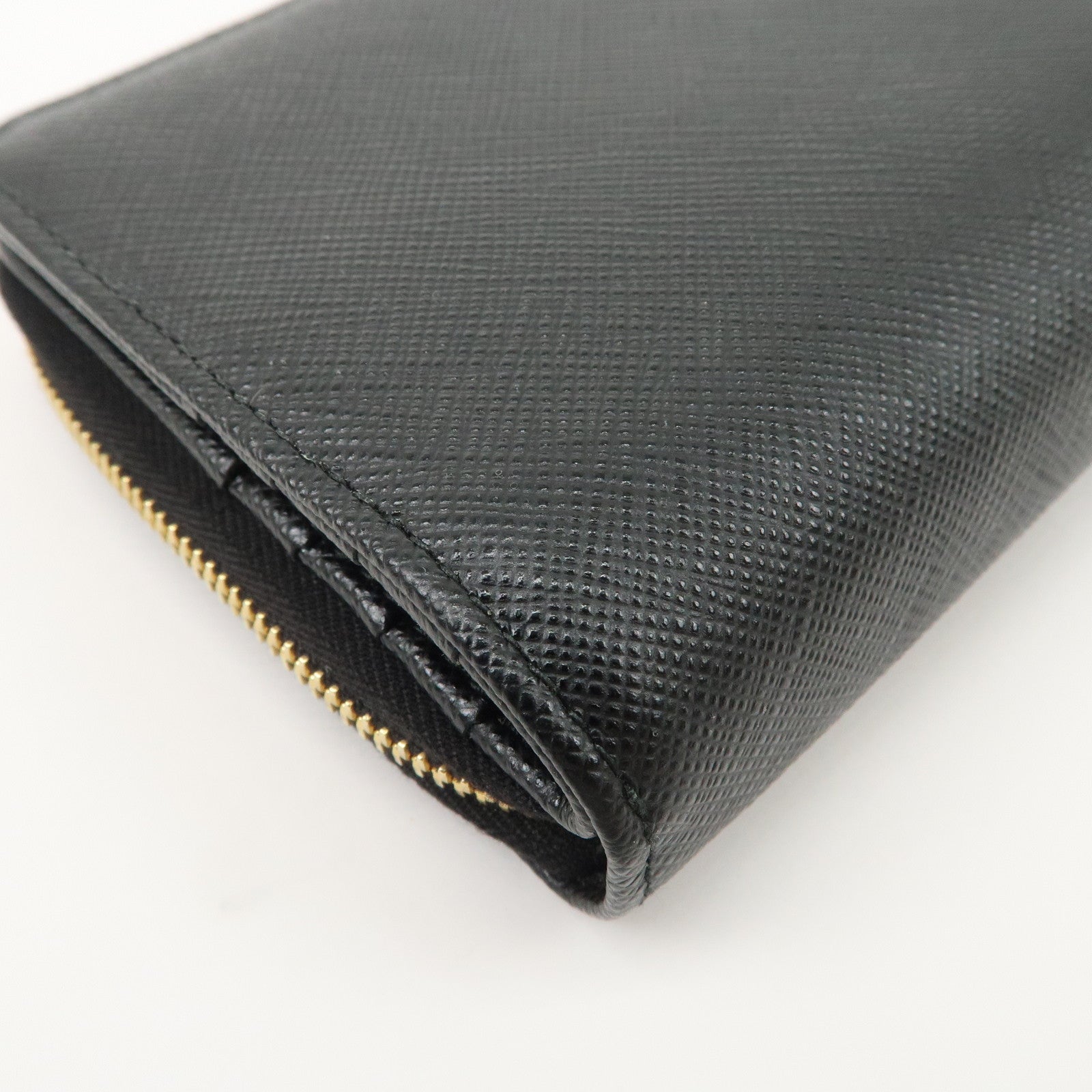 PRADA Logo Saffiano Leather Round Zippy Wallet Black 1MM268