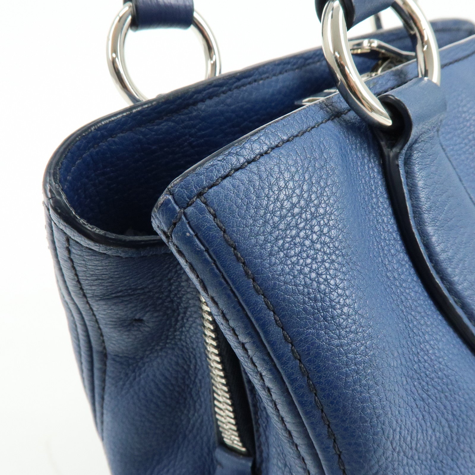 MIU MIU Leather 2Way Bag Hand Bag Shoulder Crossbody Bag Blue