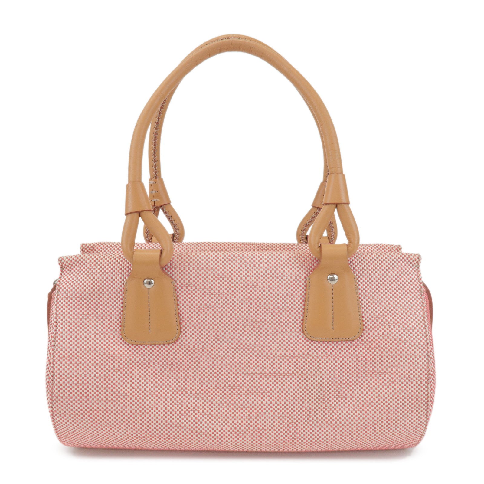 BURBERRY Canvas Leather Shoulder Bag Hand Bag Red Light Brown