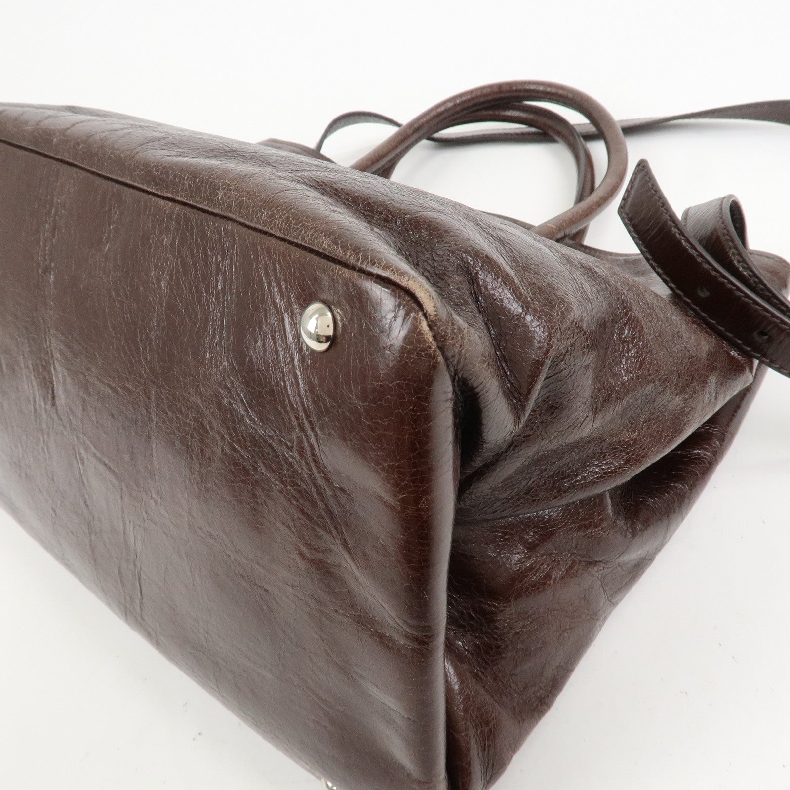MIU MIU Leather 2Way Shoulder Bag Hand Bag Tote Bag Brown RN1028