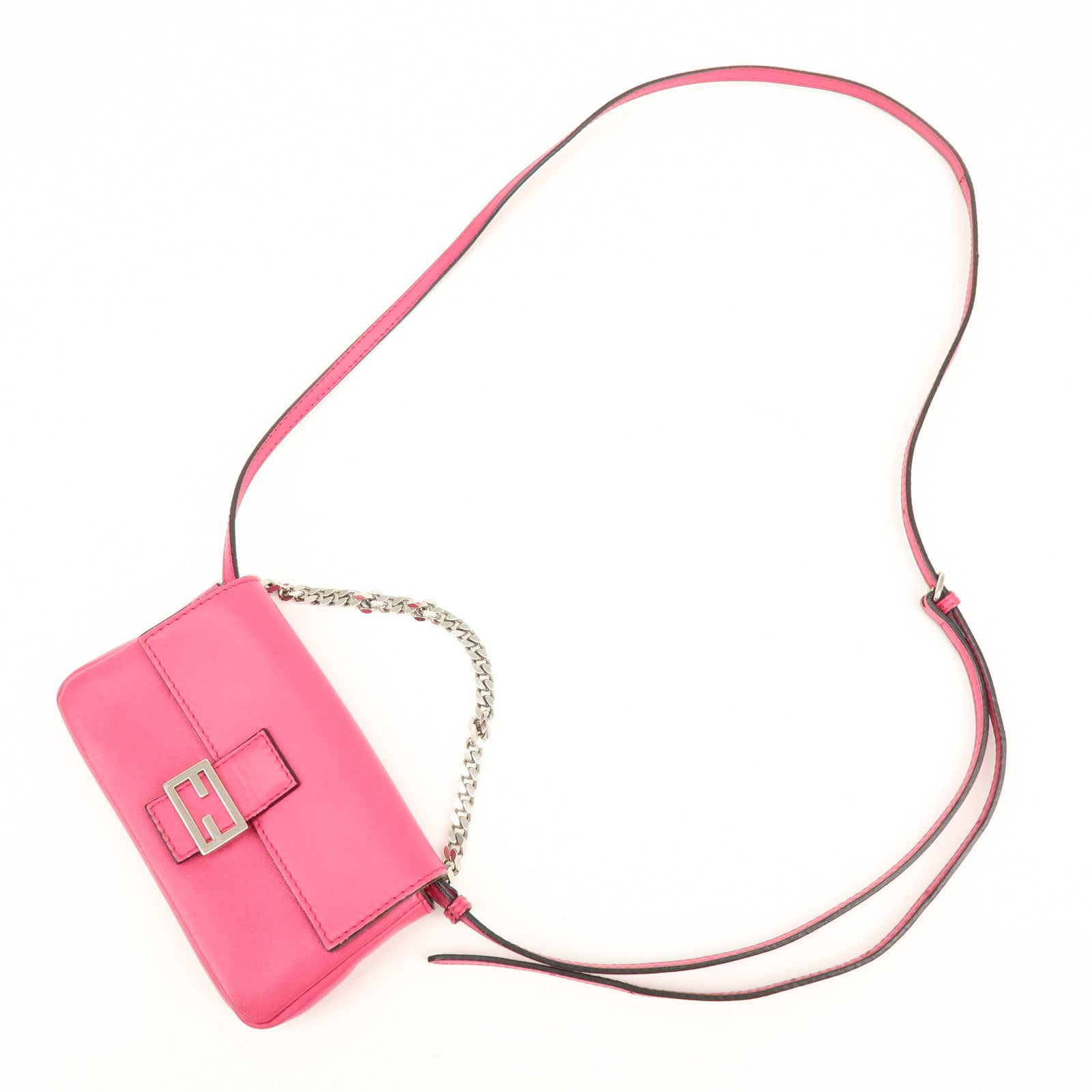 FENDI Leather Micro Baguette Shoulder Bag Crossbody Bag Pink 8M0354