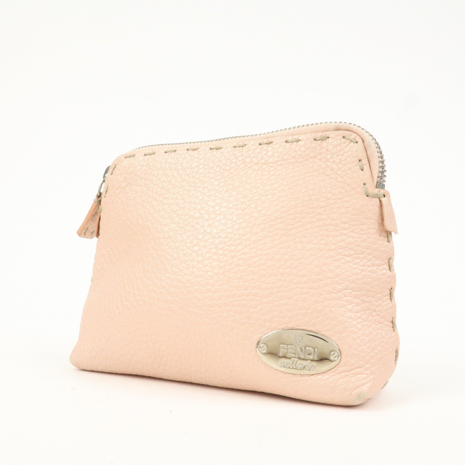 FENDI Set Of 2 Leather Zucchino Canvas Pouch Pink 8N0036 7N0038