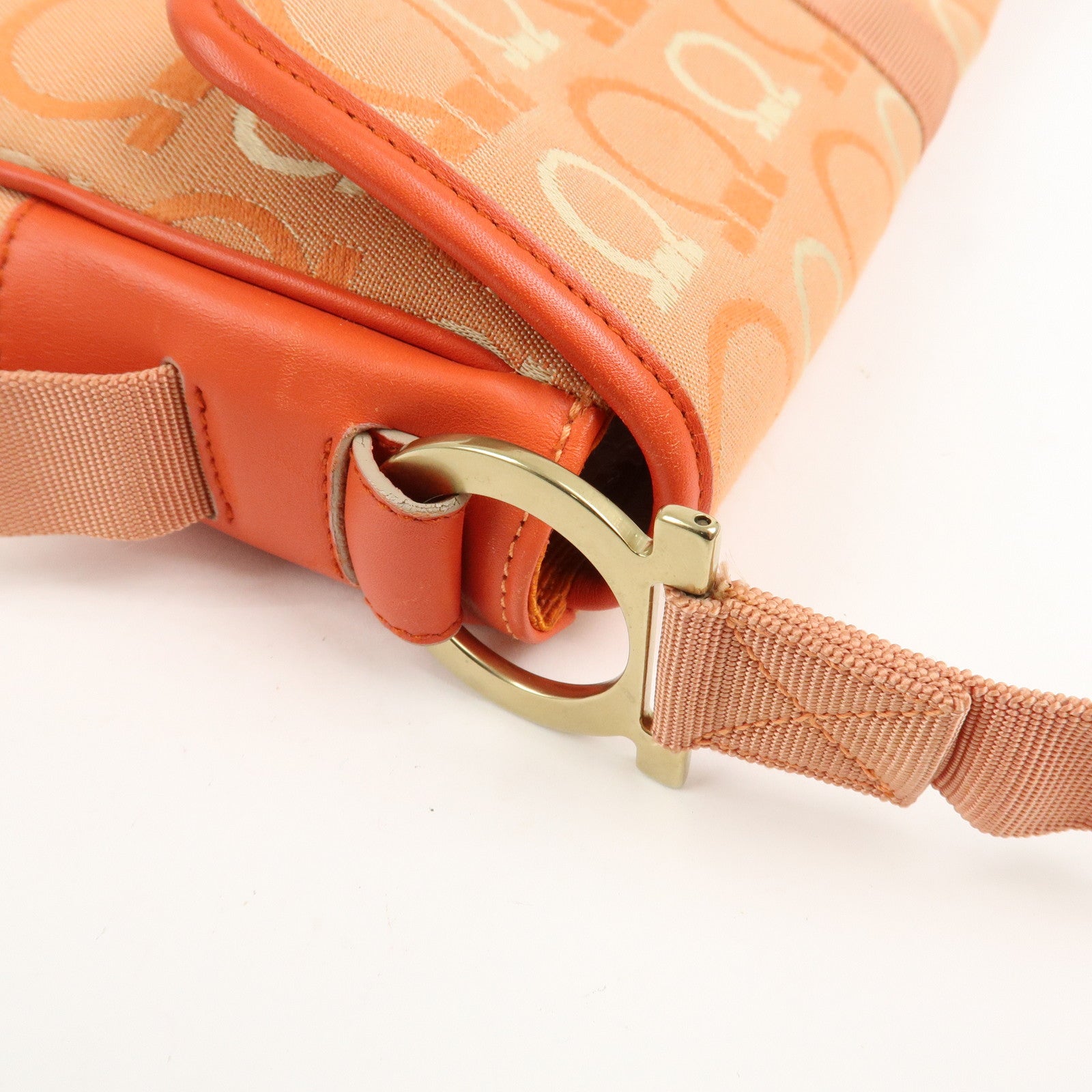 Ferragamo Gancini Canvas Leather Shoulder Bag Orange