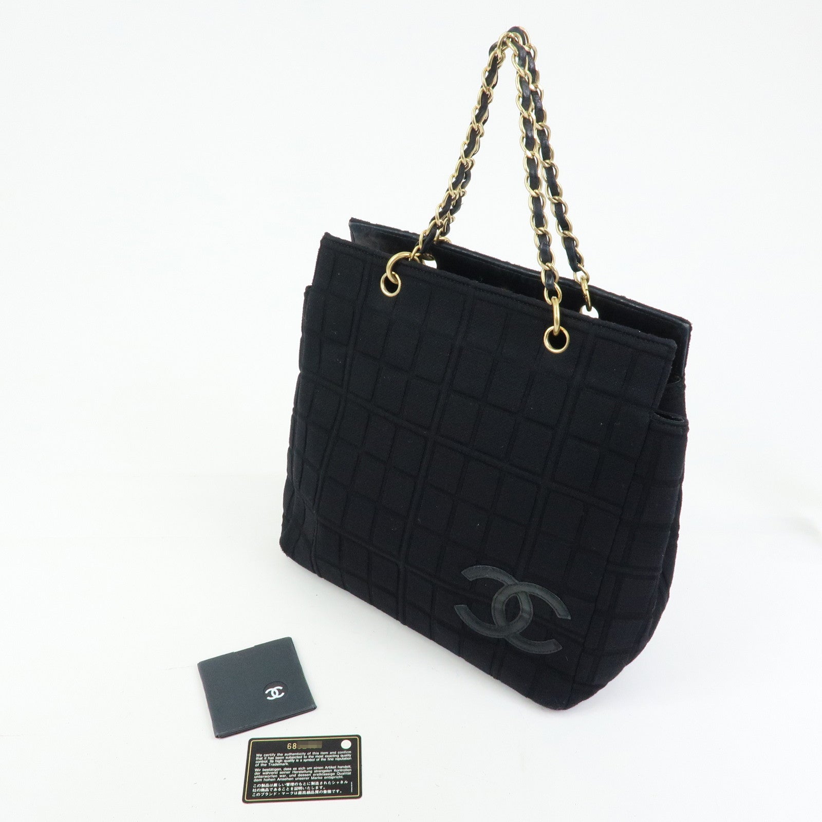 CHANEL COCO Mark Canvas Leather Chain Strap Tote Bag Black