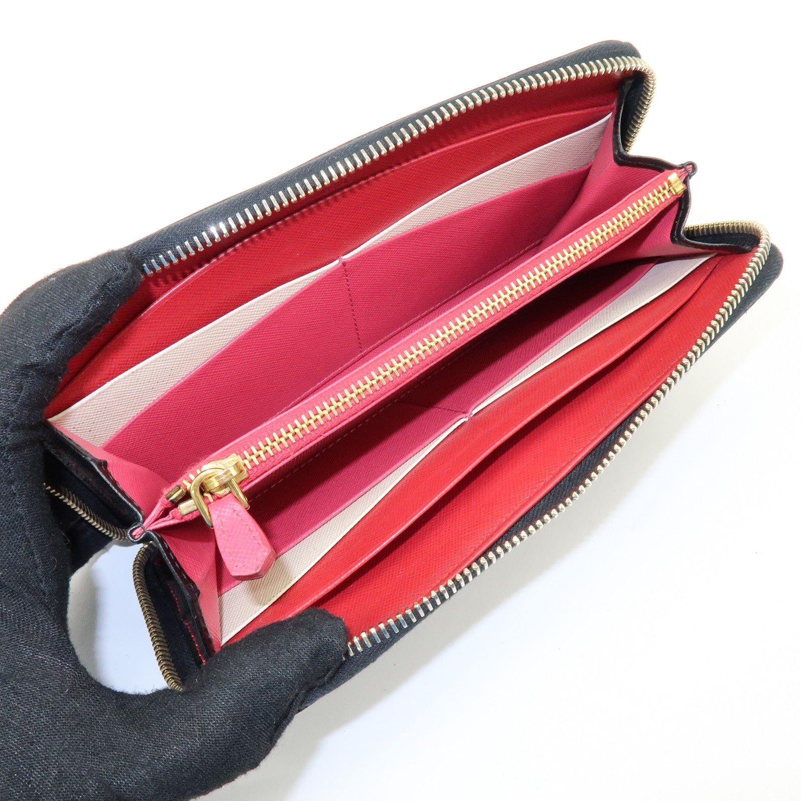 PRADA Saffiano Leather Round Zippy Long Wallet Black 1M0506