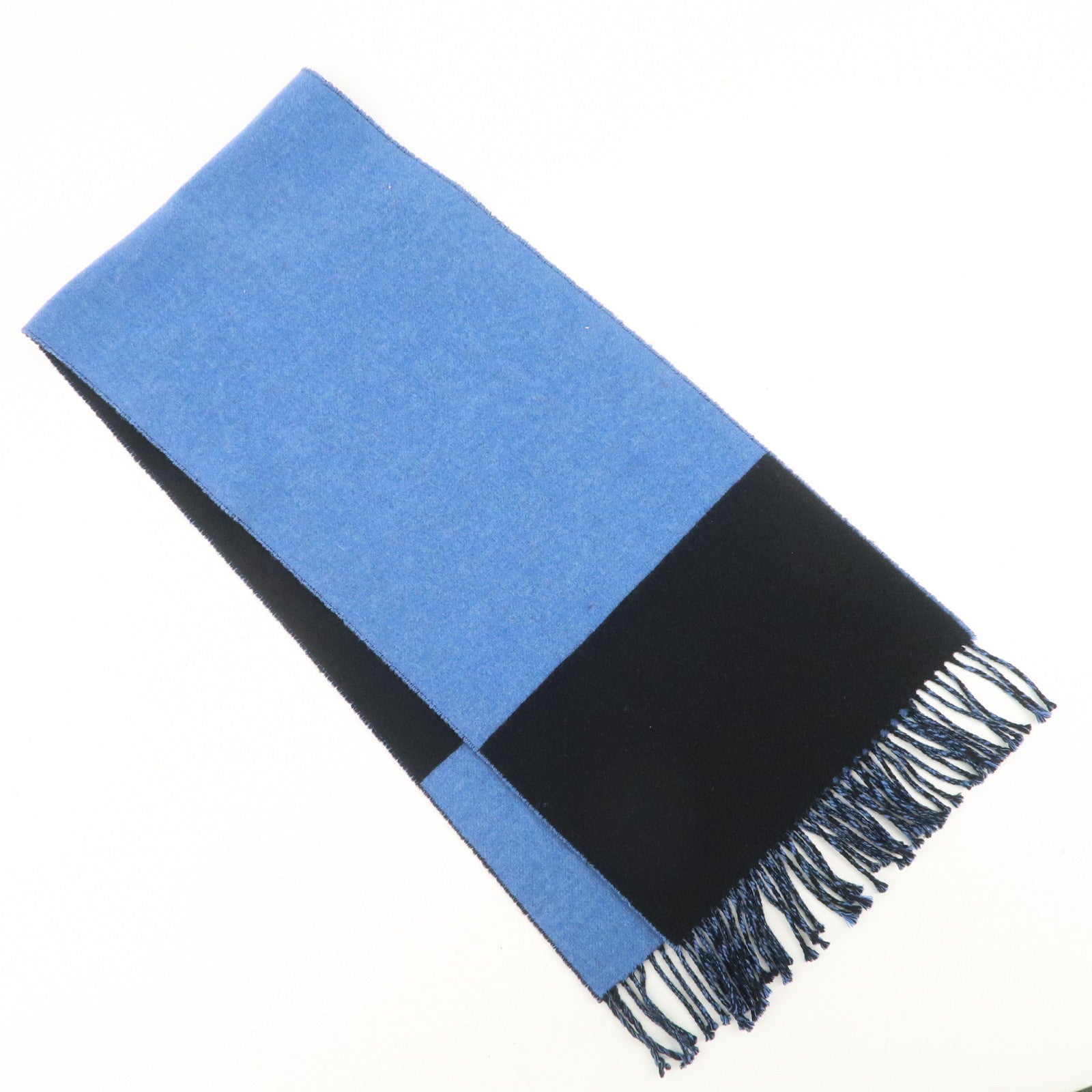 HERMES Cashmere 100% Scarf Blue Black