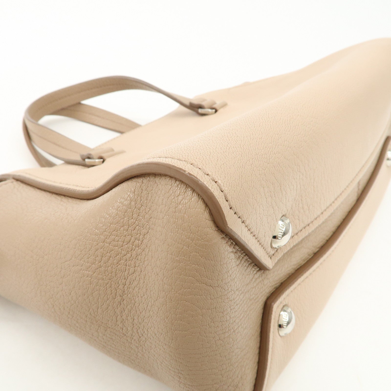 MIU MIU Leather 2Way Hand Bag Beige Pink Beige 5BB006