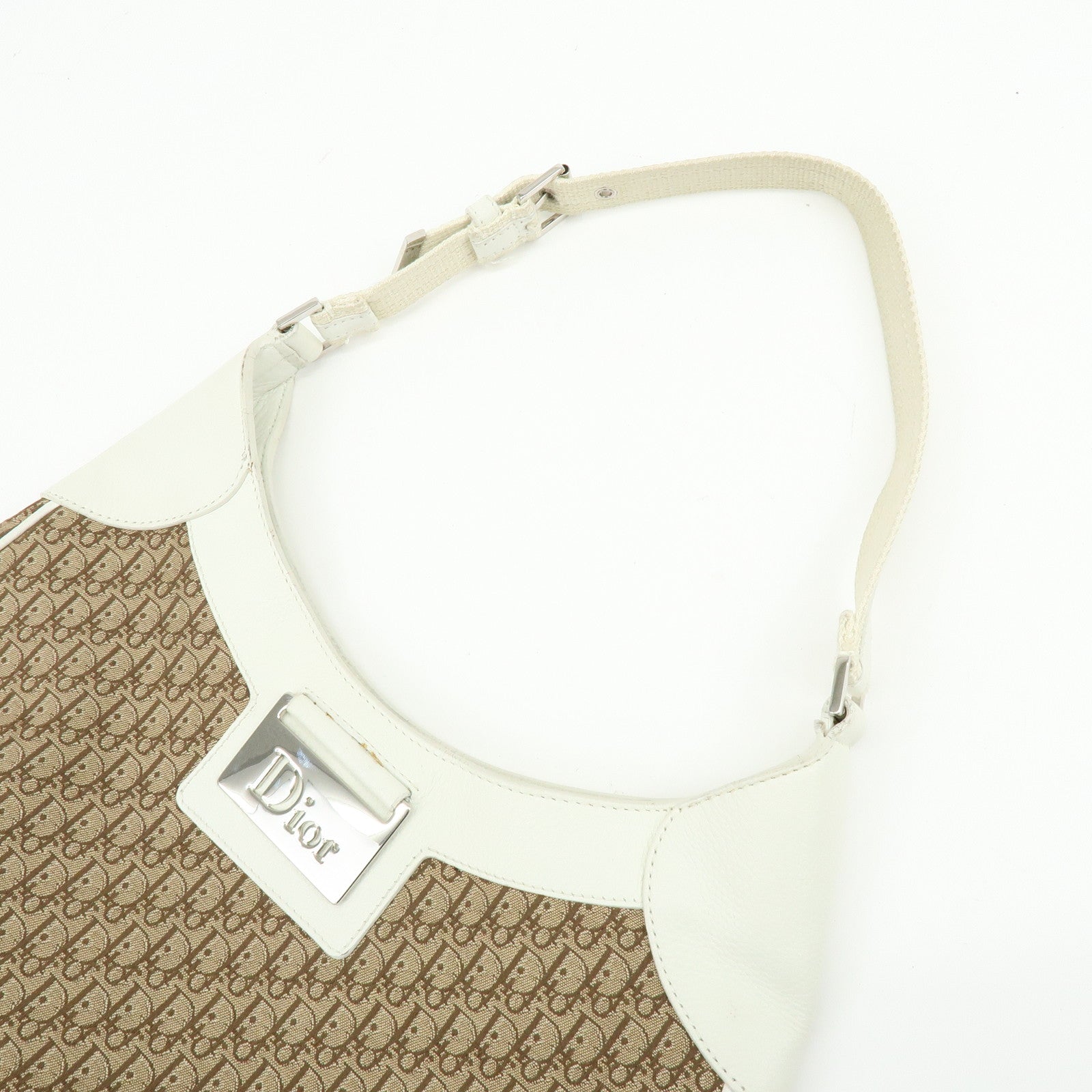 Christian Dior Trotter Jacguard Canvas Leather Shoulder Bag Brown