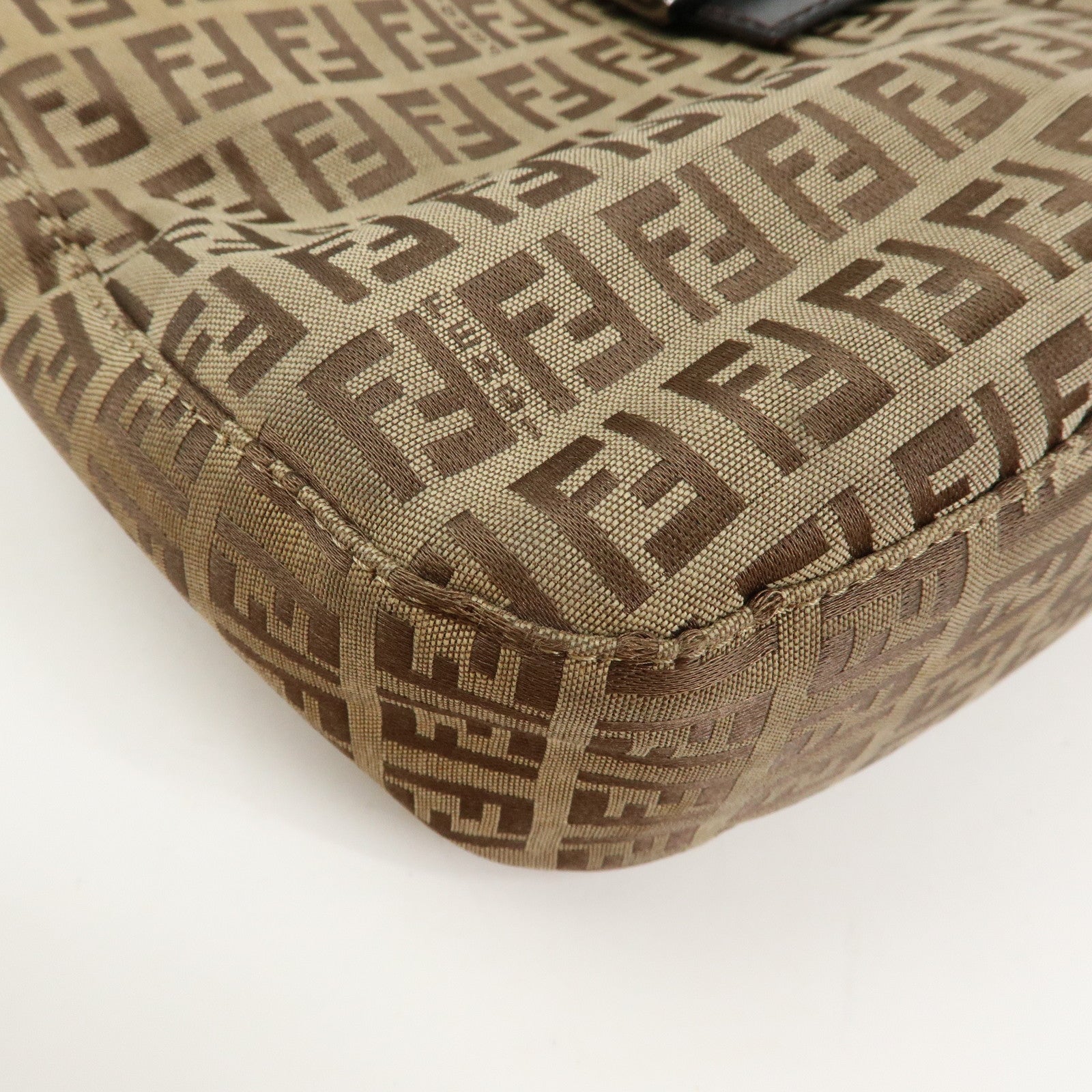FENDI Zucchino Canvas Leather Shoulder Bag Brown 8BR036