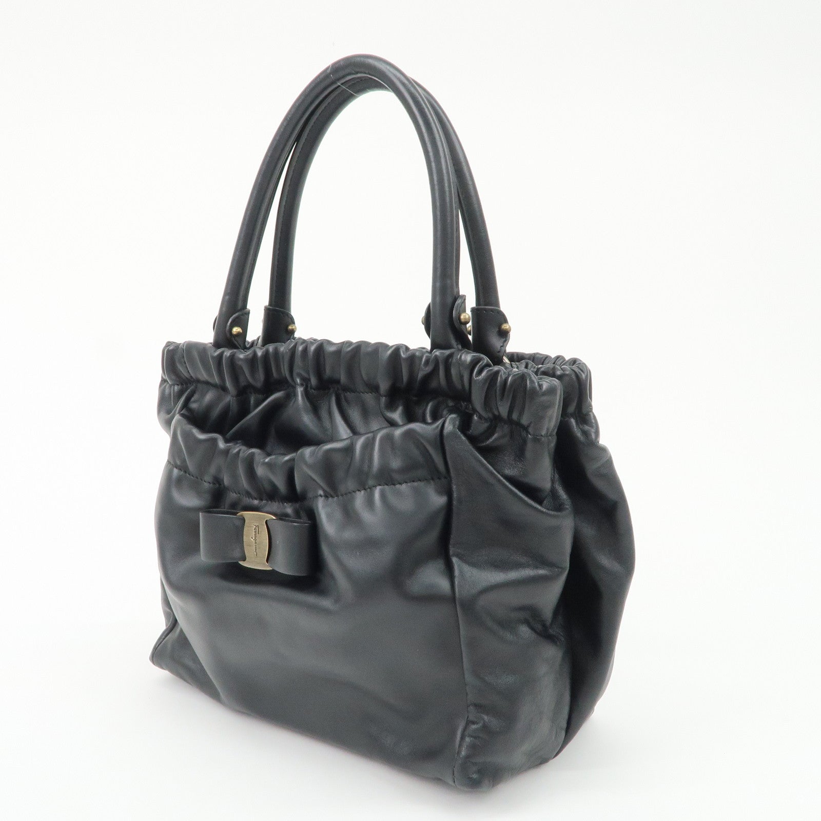 Ferragamo Vara Ribbon Leather 2Way Bag Hand Bag Shoulder Bag Black