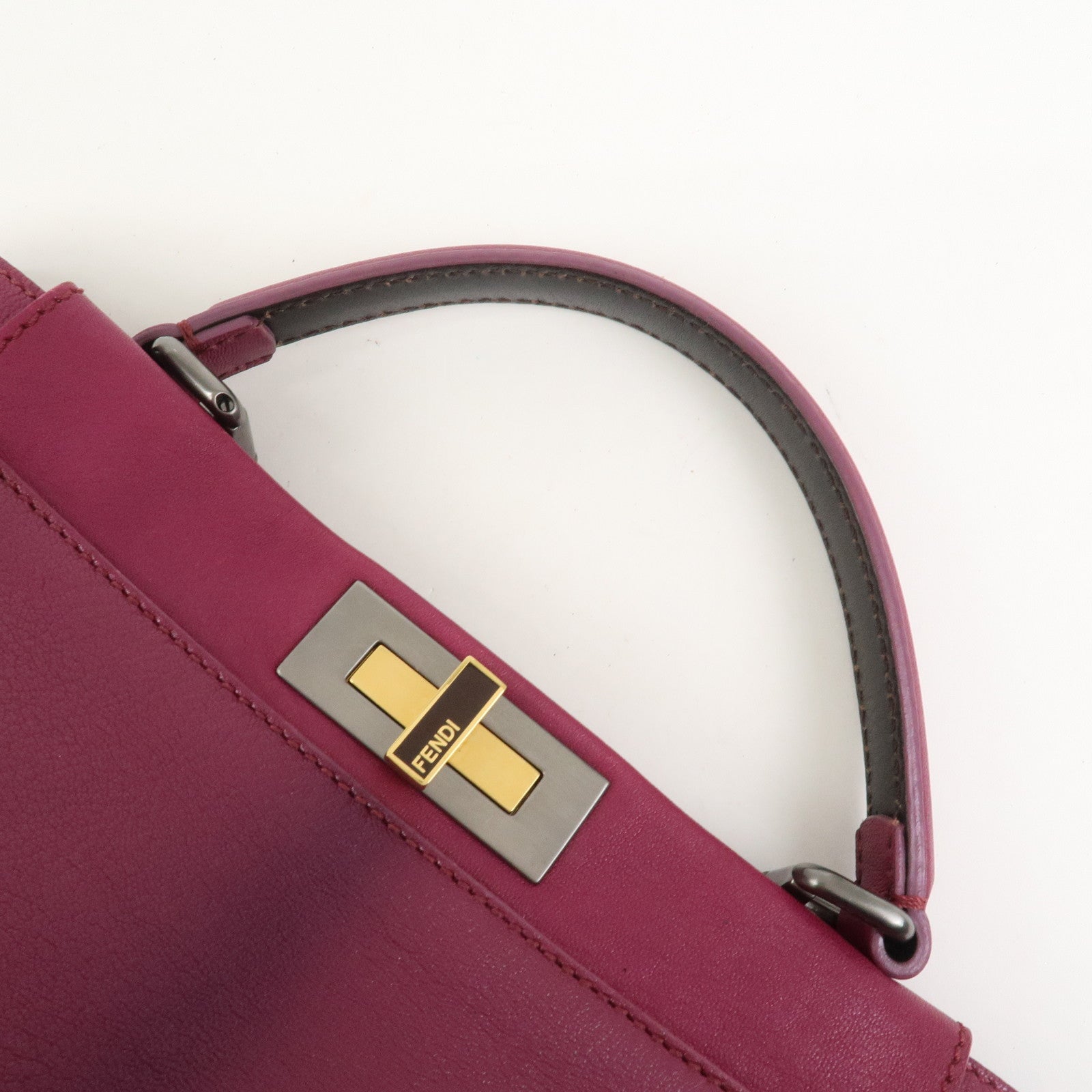 FENDI Peekaboo Leather 2Way Hand Bag Shoulder Bag Fuchsia 8BN226