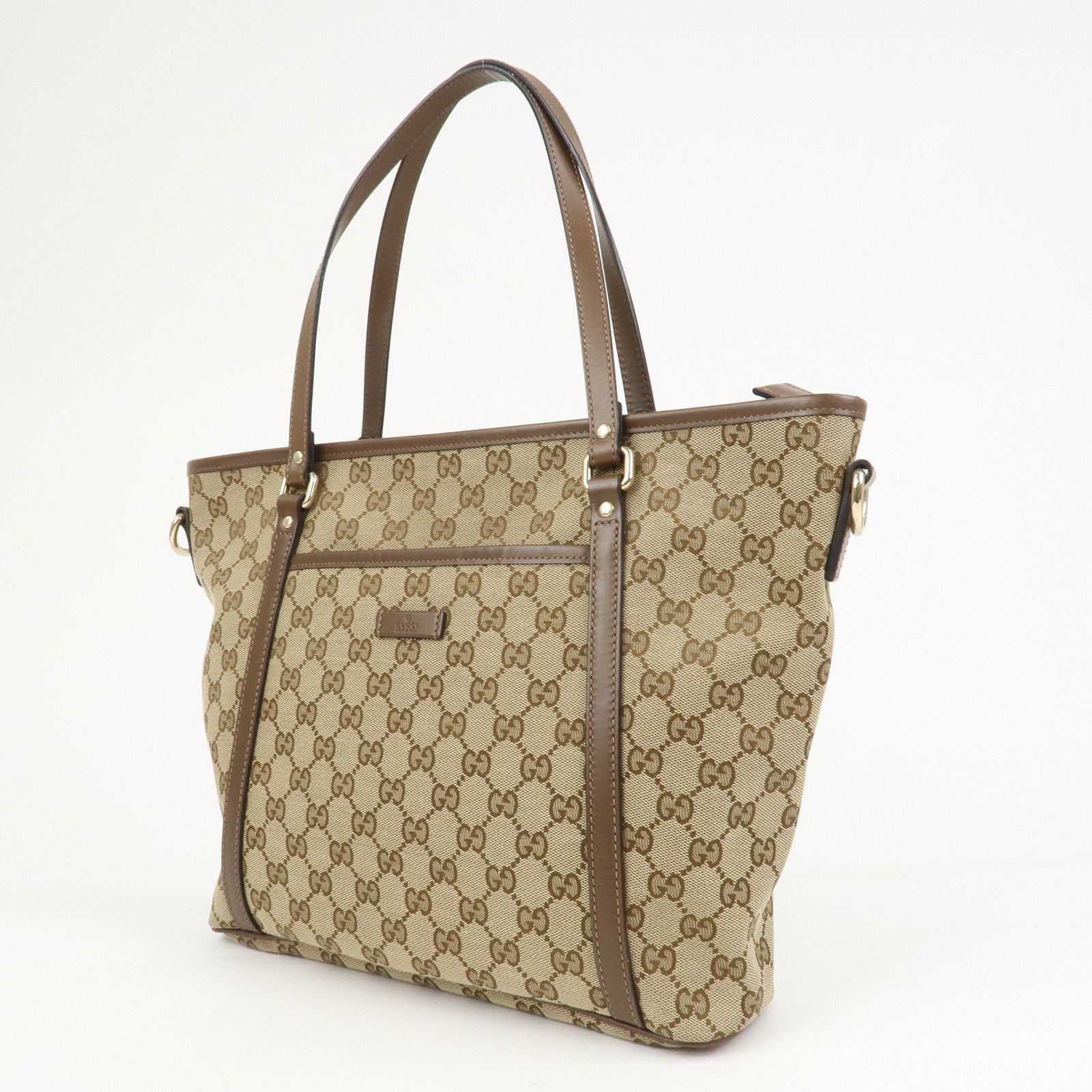 GUCCI GG Monogram Canvas Leather 2Way Tote Bag Beige Brown 388929
