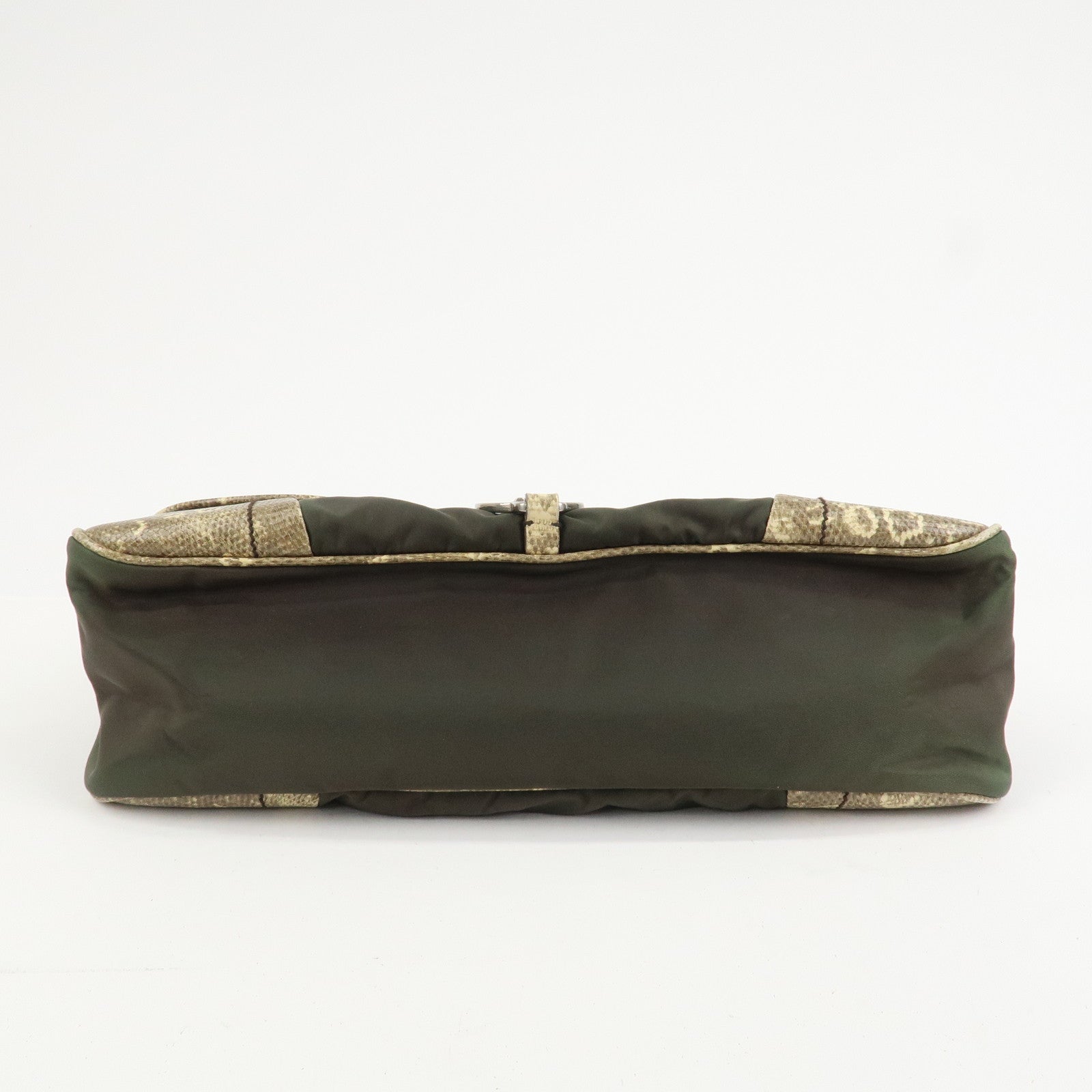 PRADA Triangle Logo Nylon Shoulder Bag Hand Bag Khaki B10738