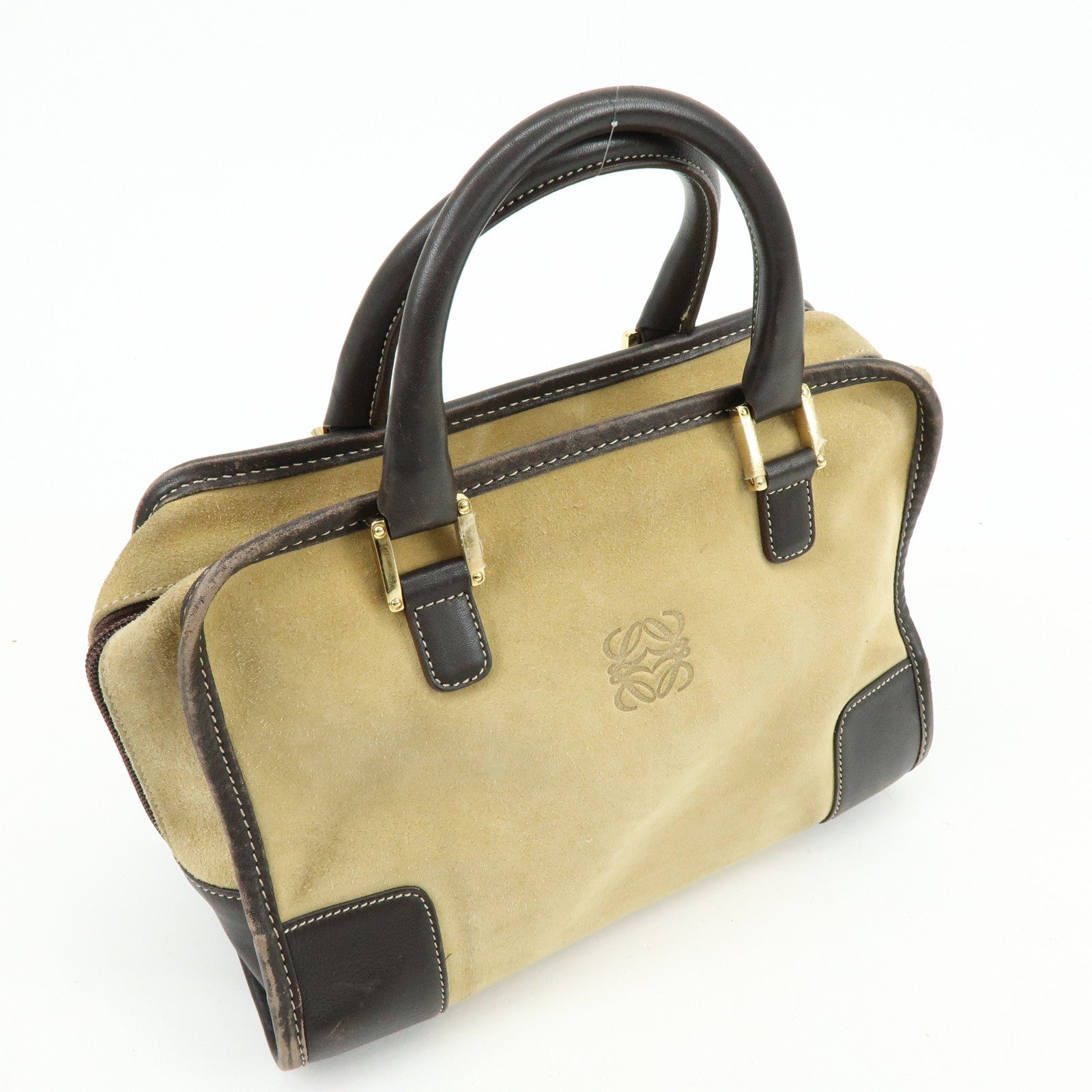 LOEWE Anagram Suede Leather Amazona 28 Hand Bag Brown