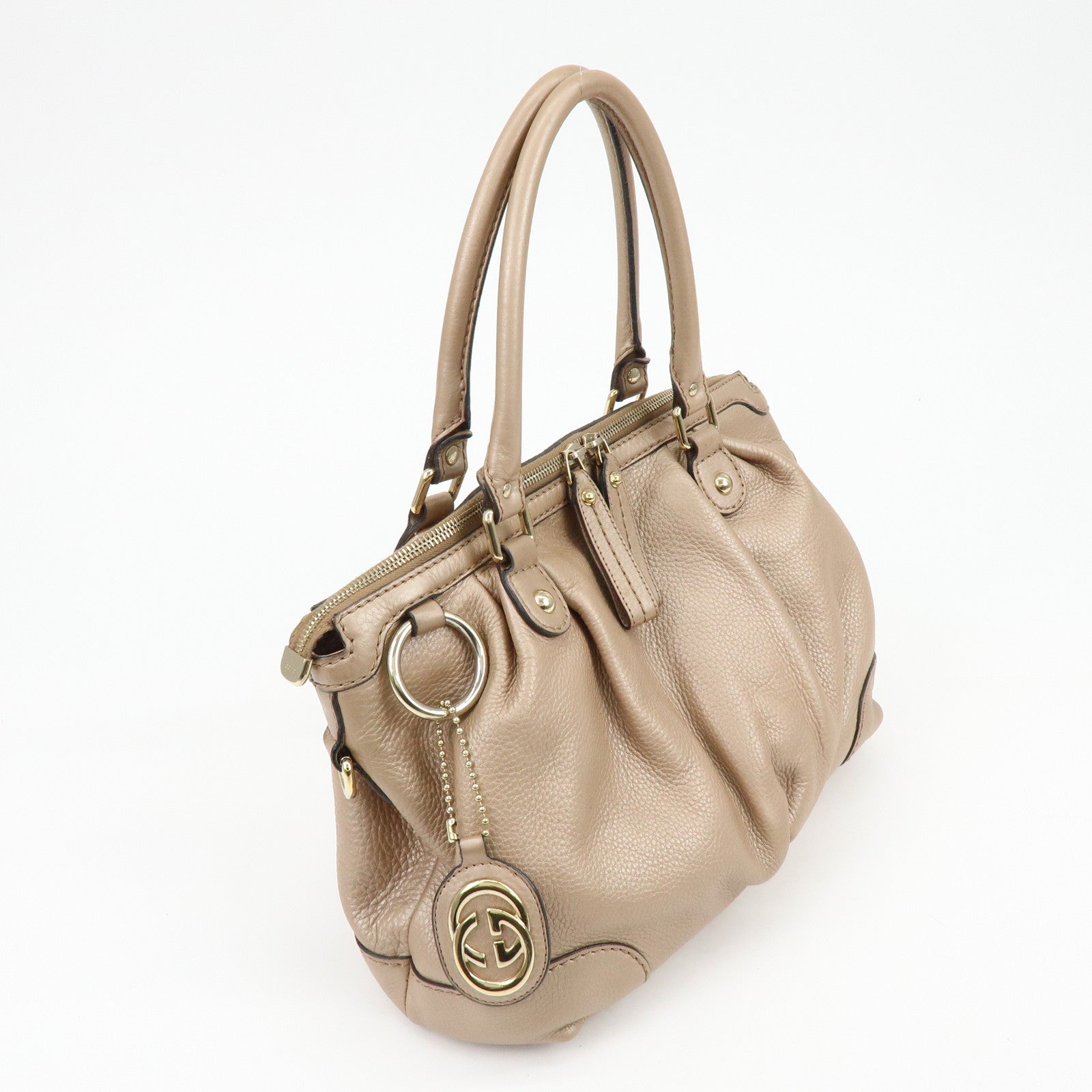 GUCCI Sukey Interlocking G Leather 2Way Bag Champagne Gold 247902