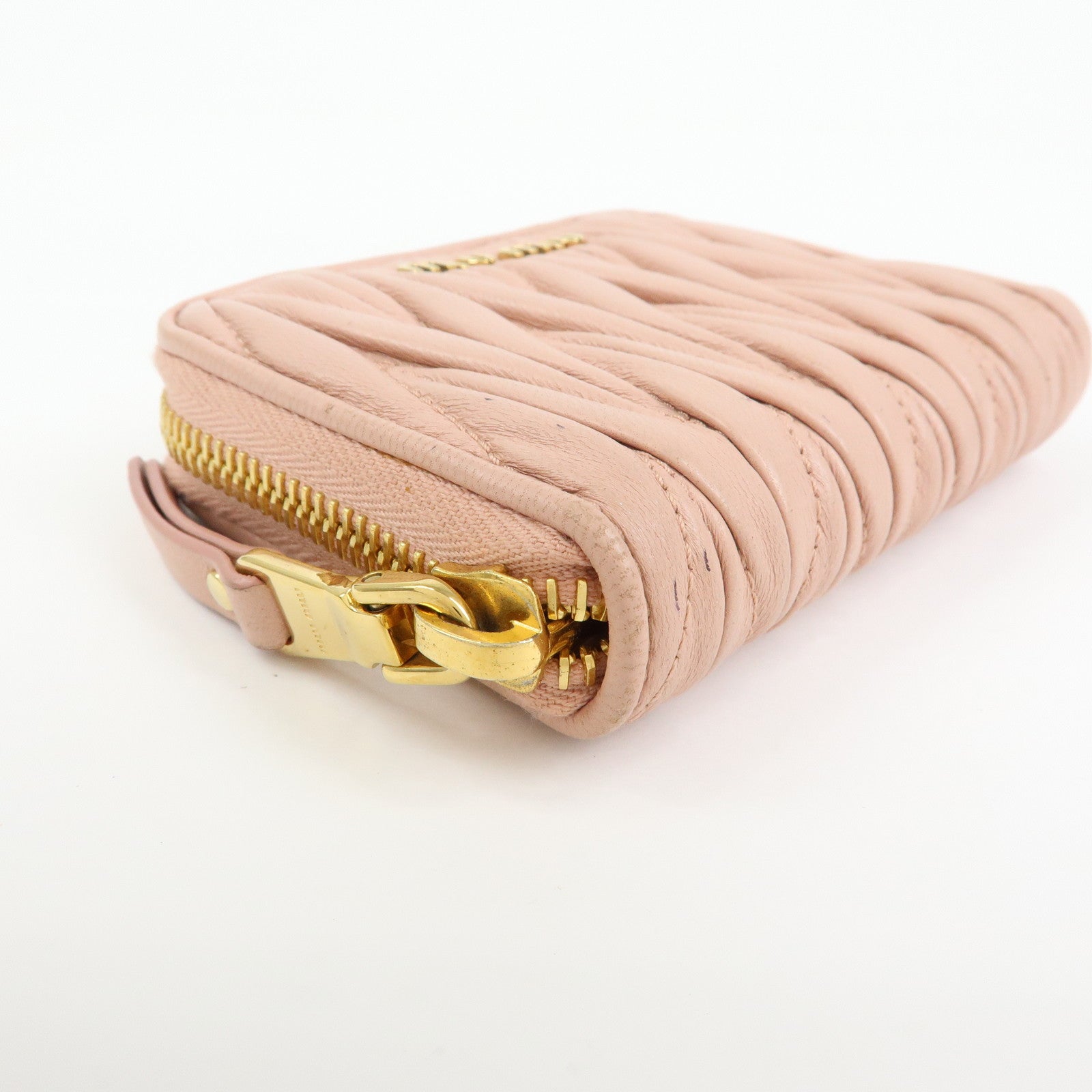 MIU MIU Matelasse Nappa Leather Compact Zippy Wallet Pink