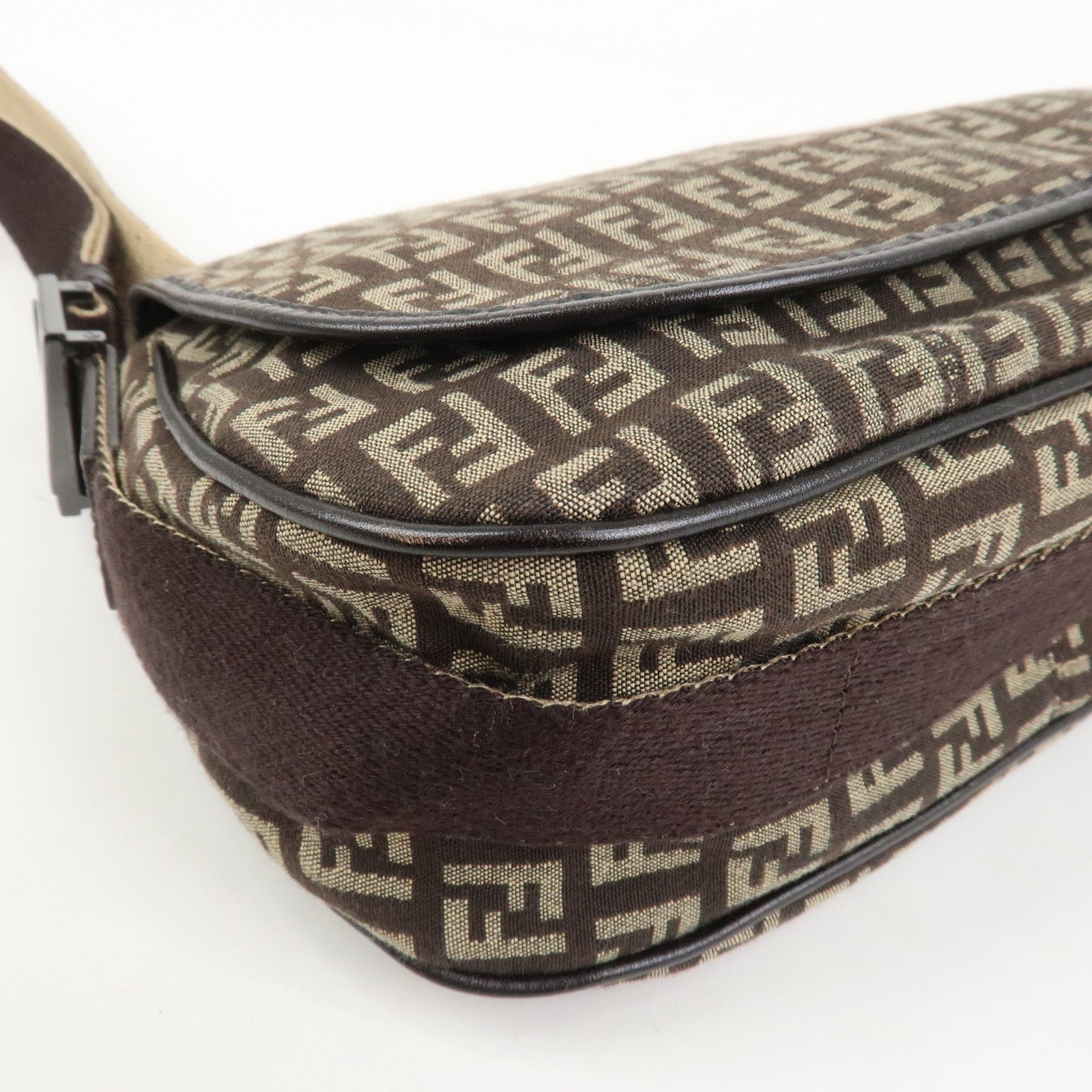 FENDI Zucchino Canvas Leather Shoulder Bag Crossbody Bag 8BR320