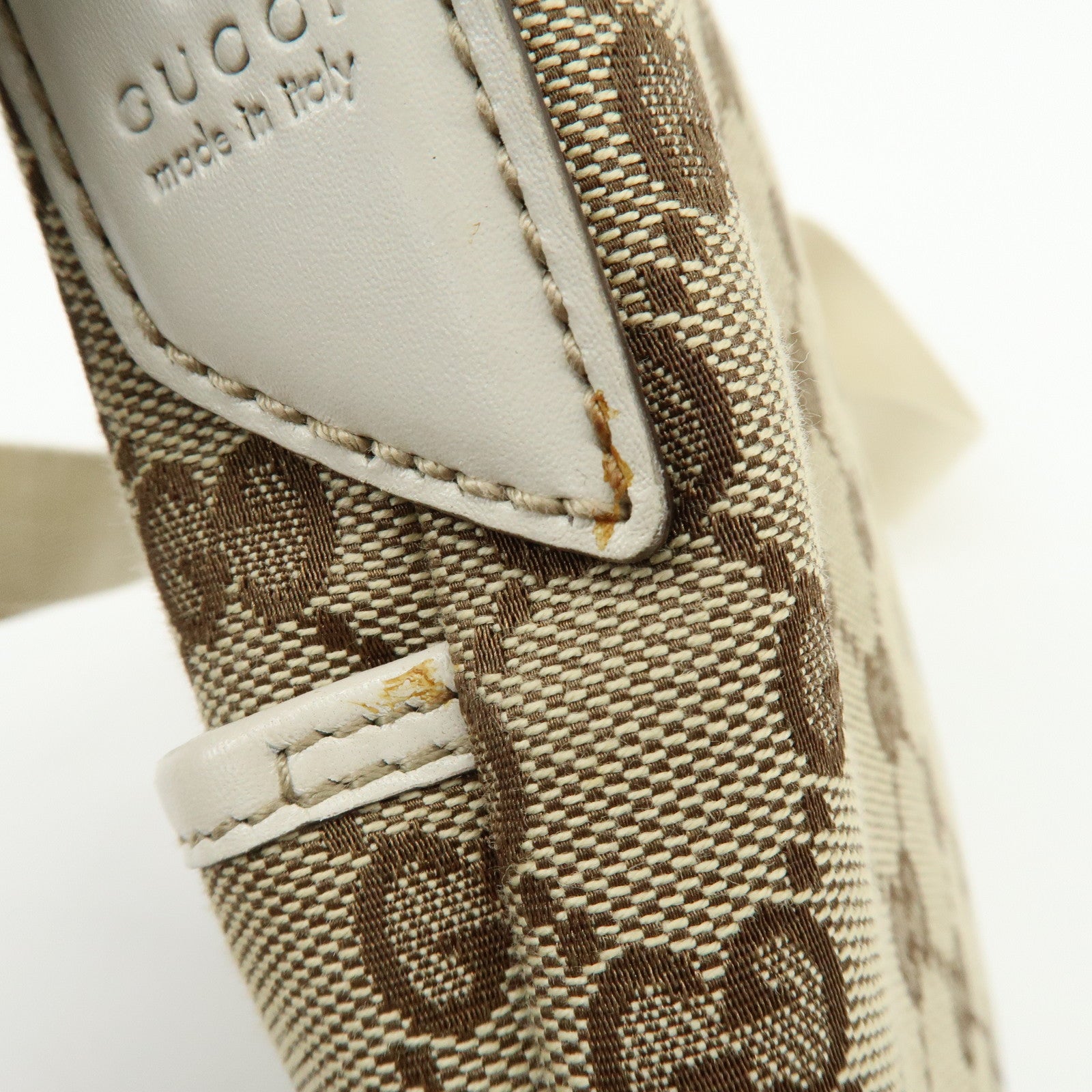 GUCCI GG Canvas Leather Shoulder Crossbody Bag Brown Ivory 147671