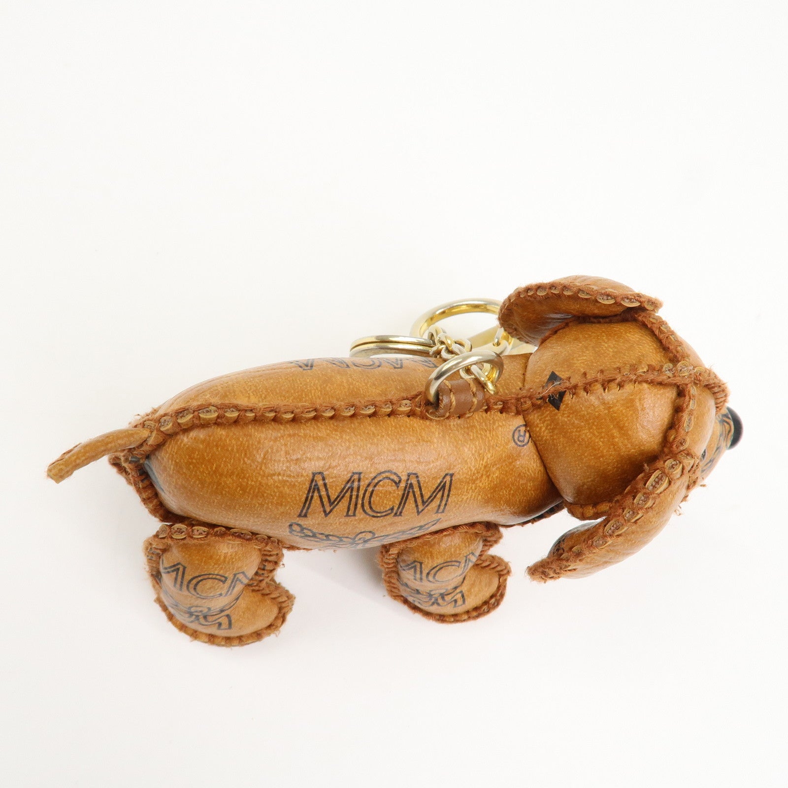 MCM Logo Leather Dog Charm Bag Charm Key Charm Brown