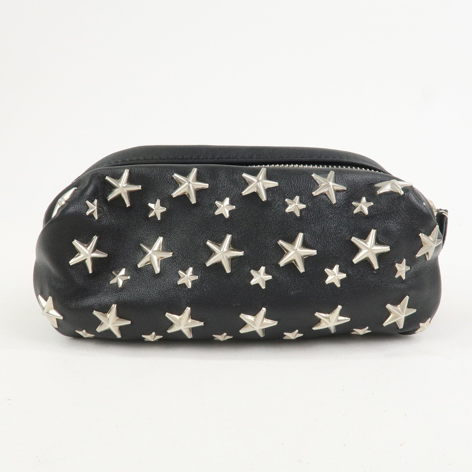 JIMMY CHOO Leather Star Studs Pouch Cosmetic Pouch Makeup Bag Black