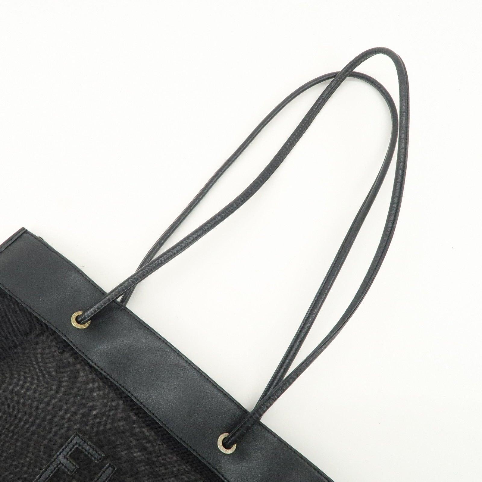 FENDI Mesh Leather Tote Bag Shoulder Bag Black Gold Hardware 259647