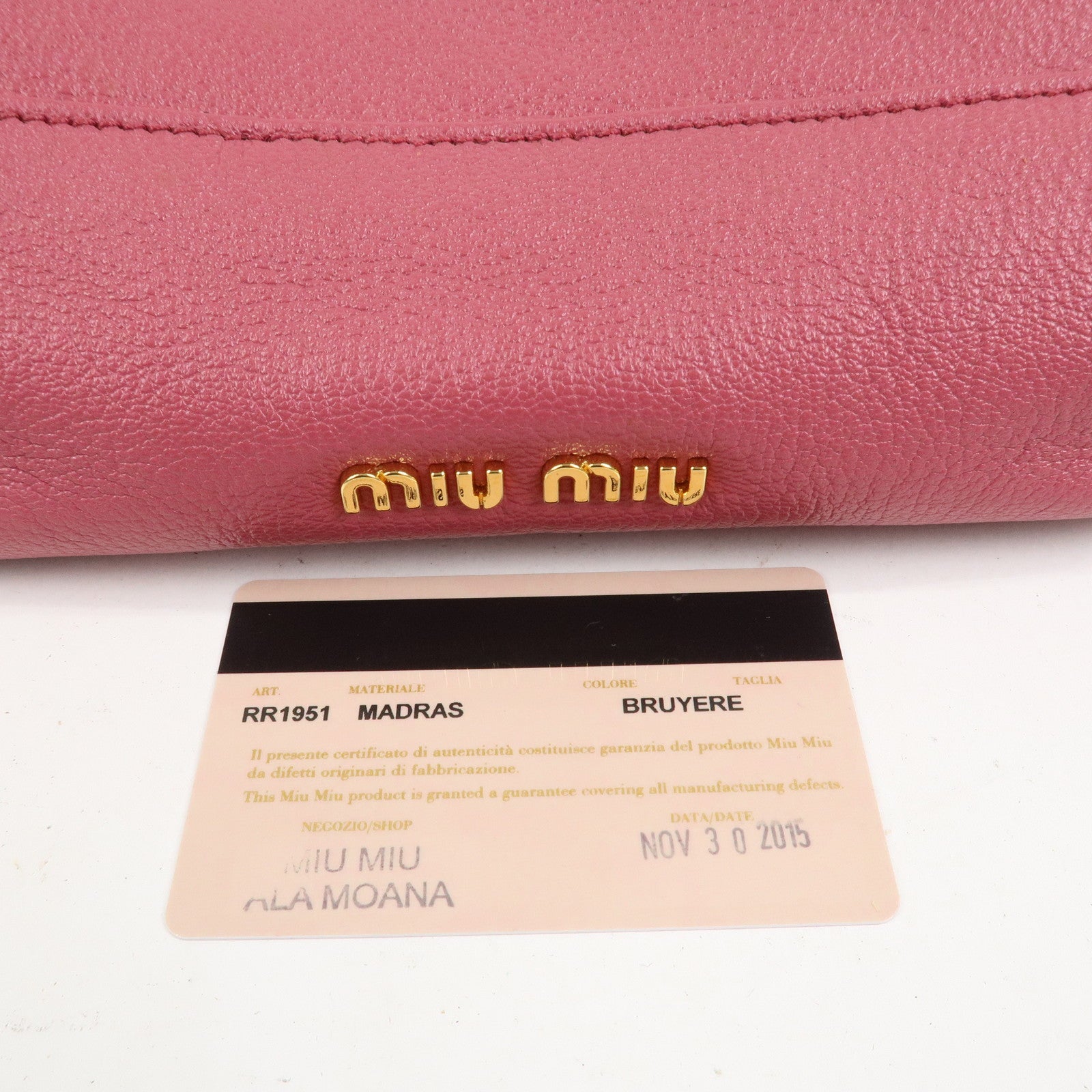MIU MIU Madras 2Way Bag Hand Bag Shoulder Bag Pink RR1951
