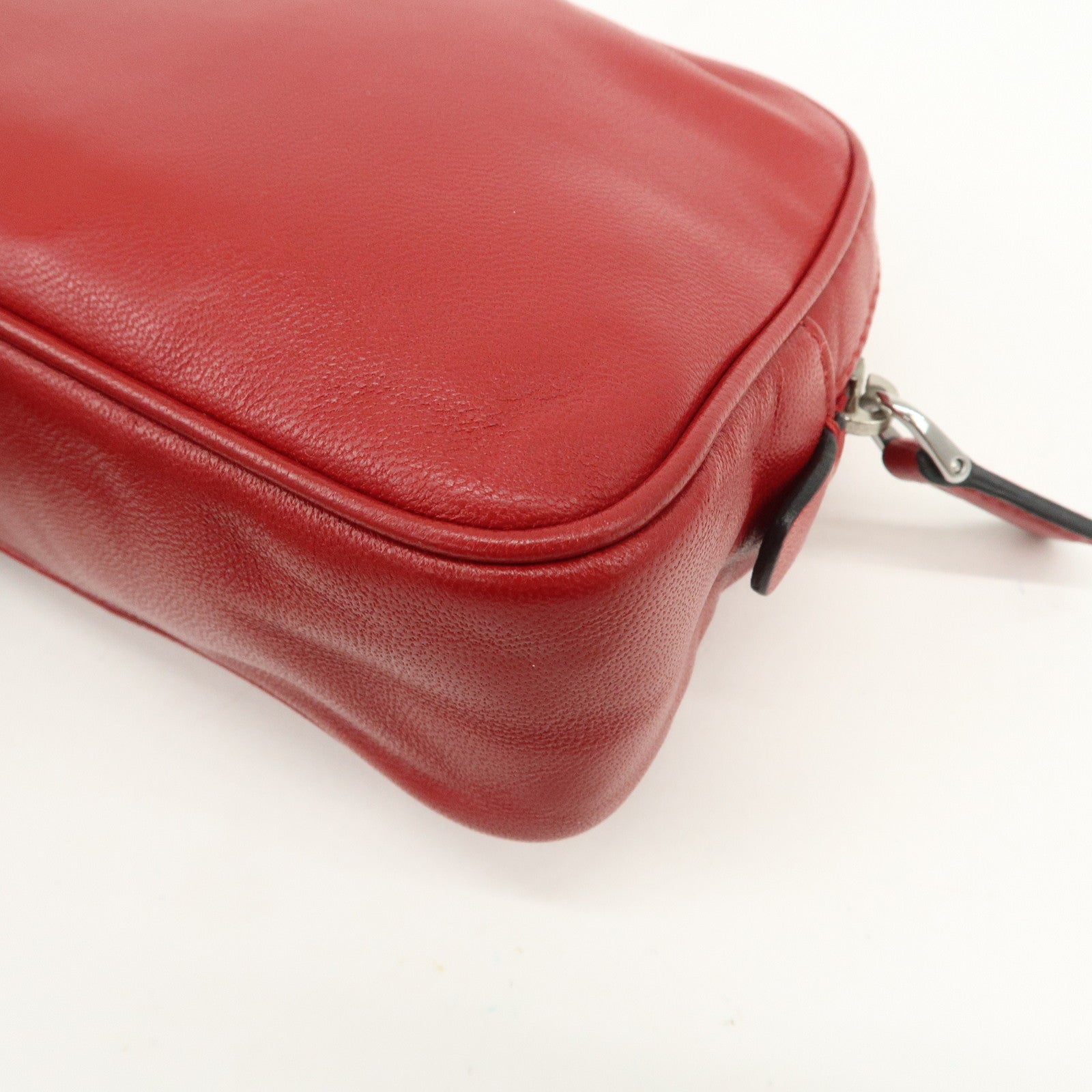 PRADA Logo Leather MiniPouch Wristlet Bag Red