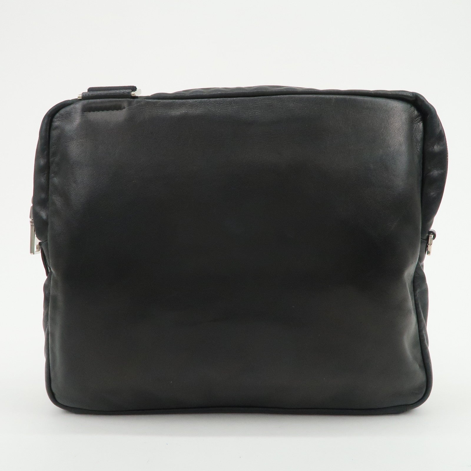 PRADA Triangle Logo Lamb Skin Canvas Shoulder Crossbody Bag Black