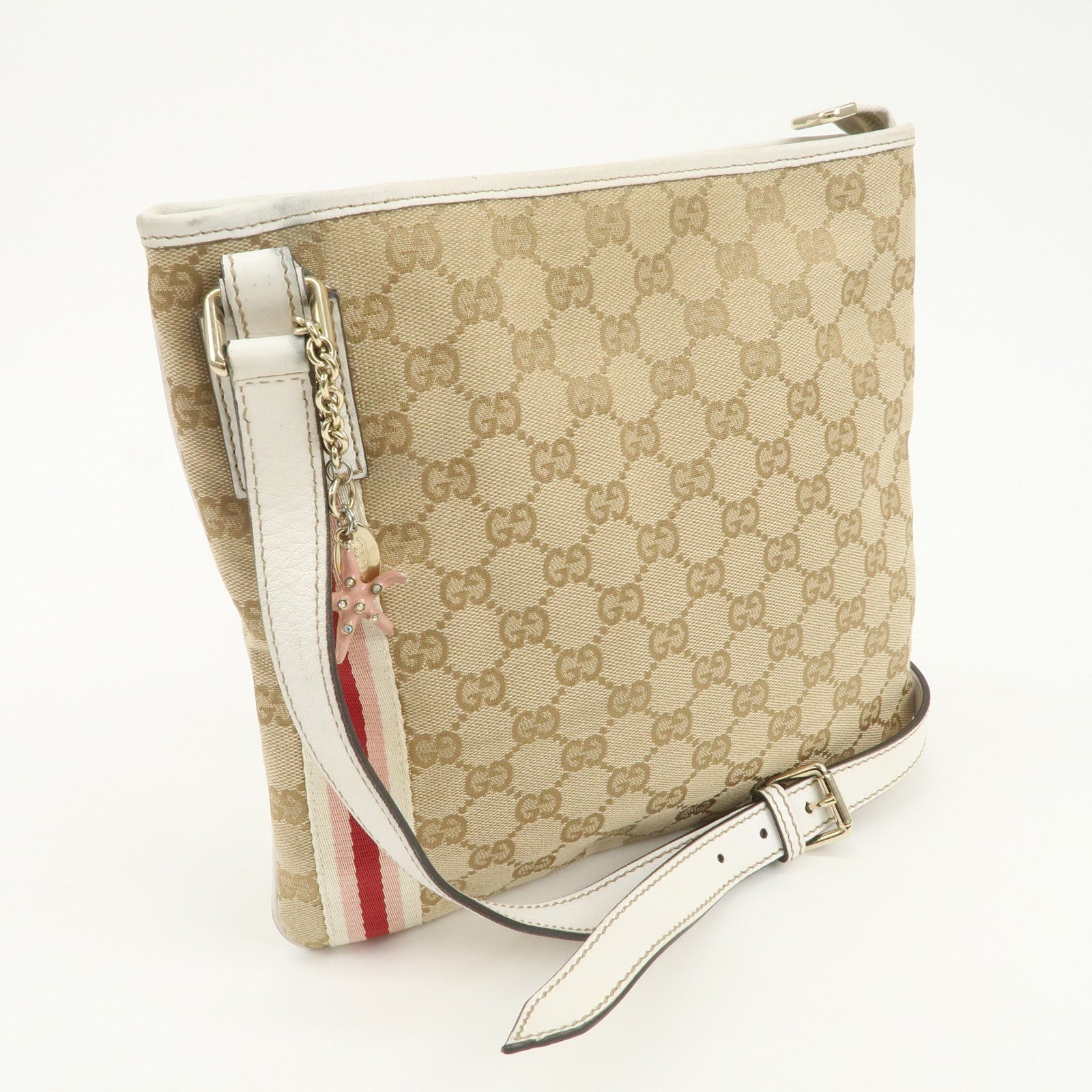 GUCCI Sherry GG Canvas Leather Shoulder Bag Beige Pink 144388