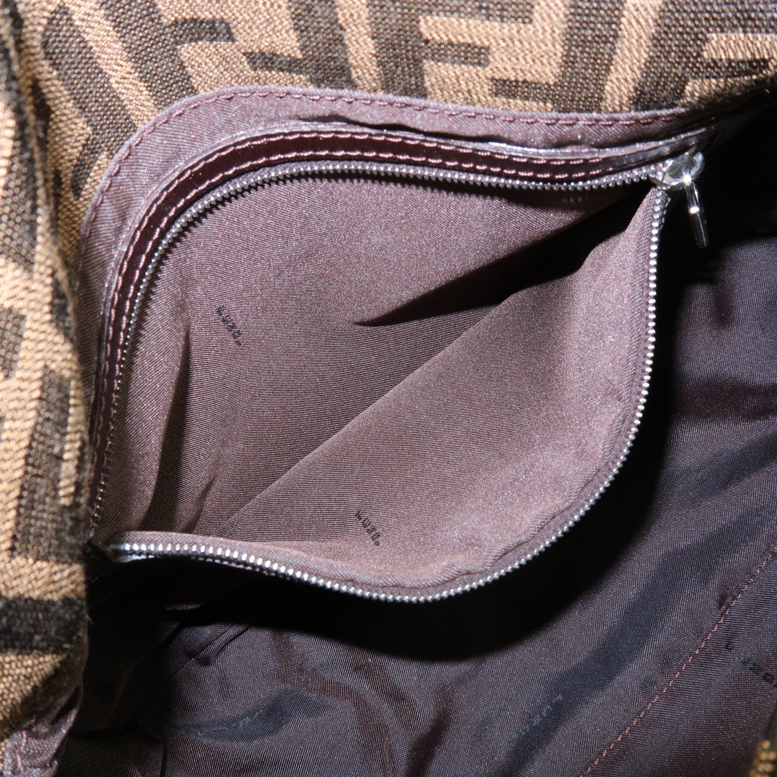 FENDI Mamma Baguette Zucca Canvas Leather Shoulder Bag Brown 26325