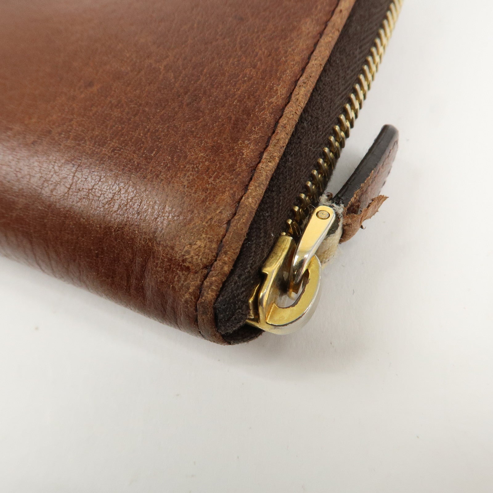 PRADA Saffiano Leather Round Zippy Long Wallet Brown 1M0506 Used