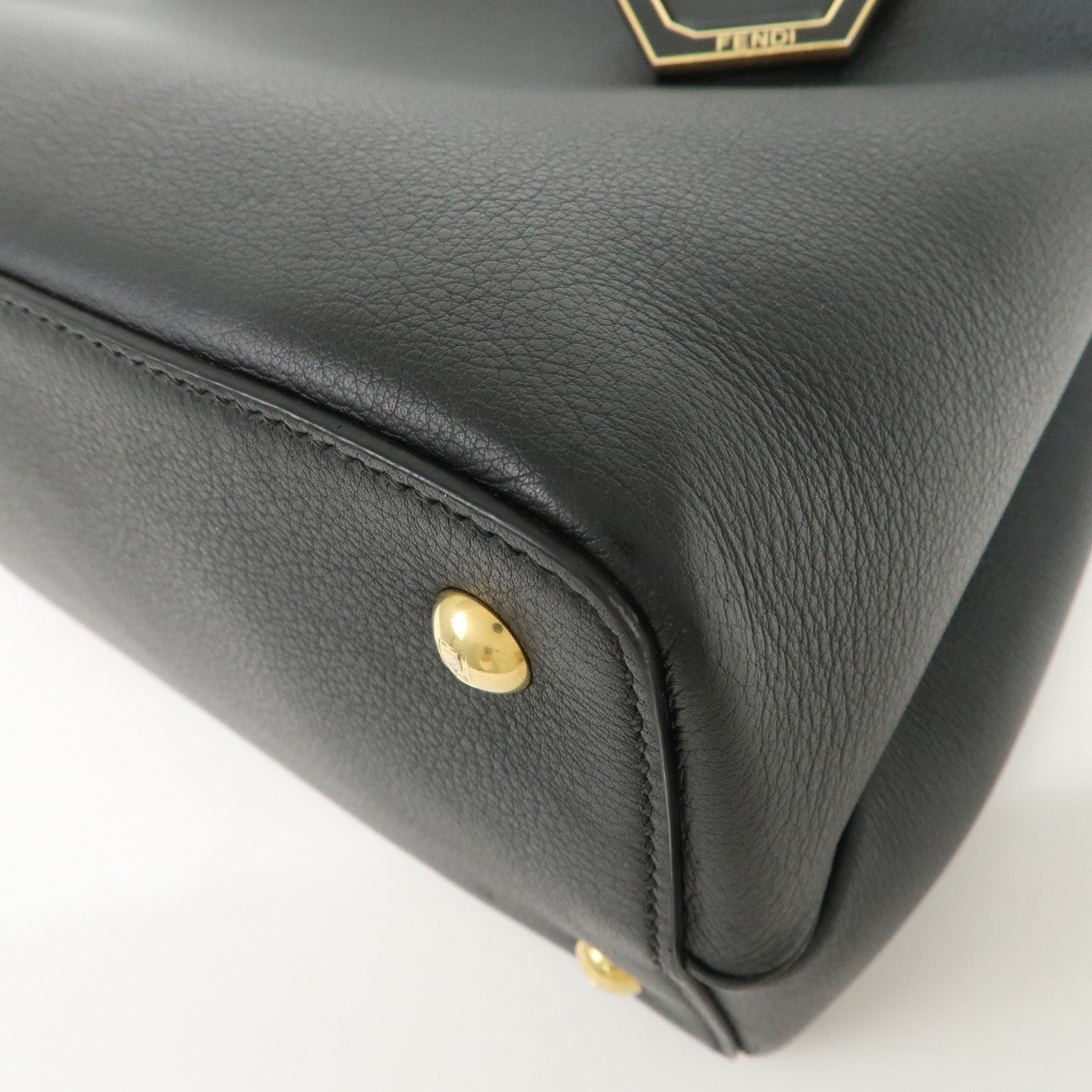 FENDI Petit 2Jours Leather 2Way Bag Hand Bag Black 8BH253