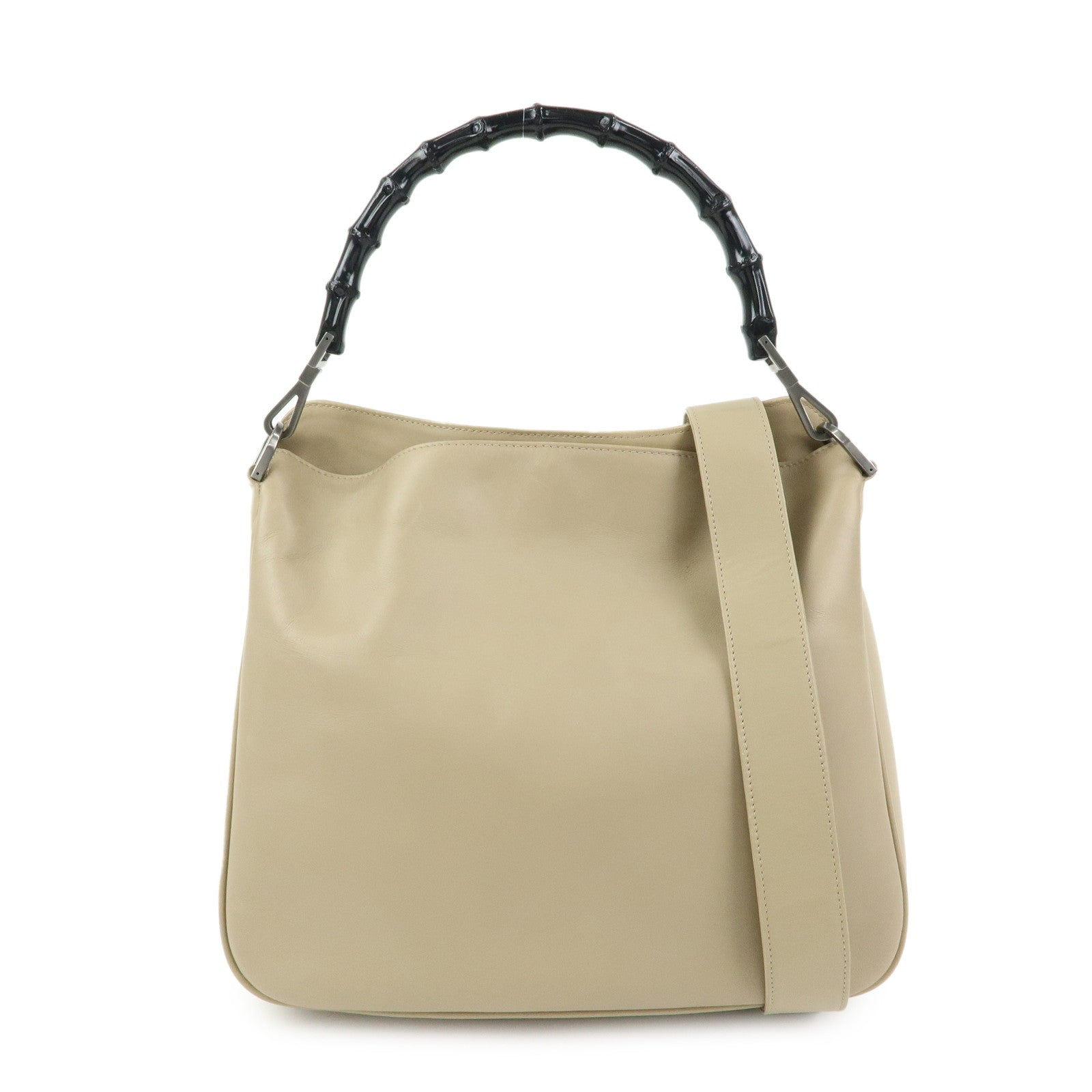GUCCI Bamboo Leather 2Way Hand Bag Shoulder Bag Beige 001・1638・2684